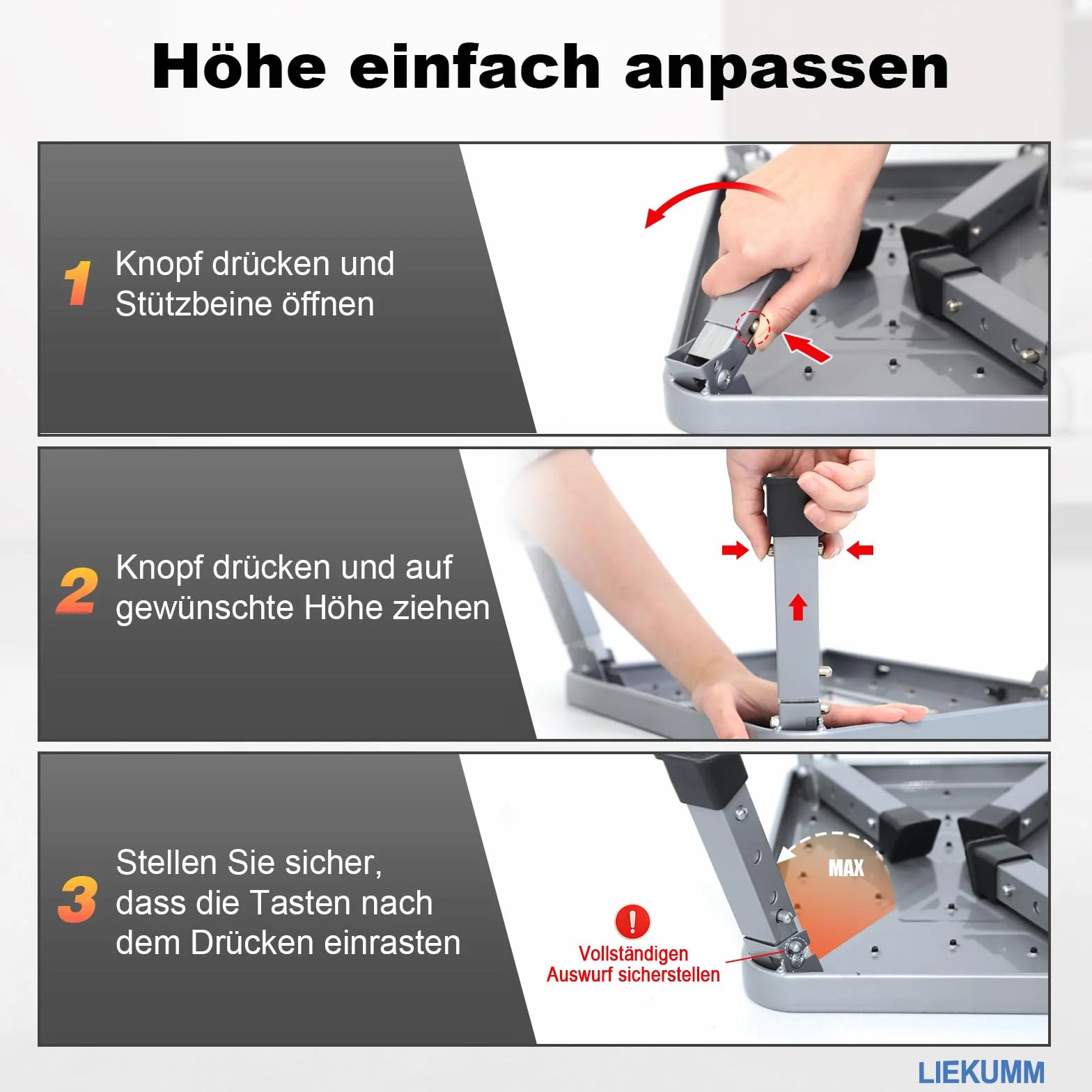 LIEKUMM Marchepied pliant à 3 niveaux, capacité de charge 150 kg, hauteur réglable, marchepied avec plateforme antidérapante, marche pour la maison, la cuisine, la salle de bain et le camping-car