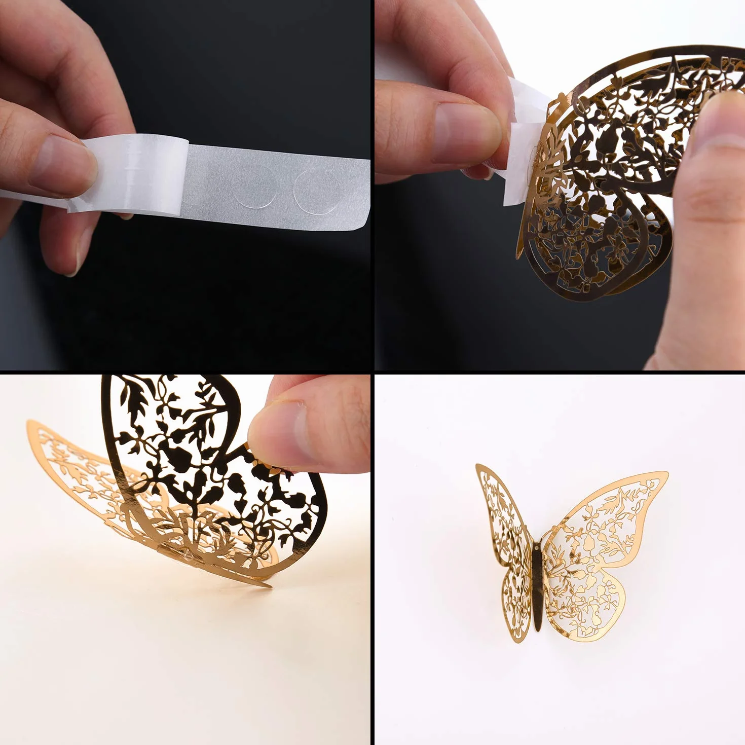 AIEX 24pcs Autocollants Papillons 3D Amovibles Or 3 Tailles Stickers Muraux Décoration