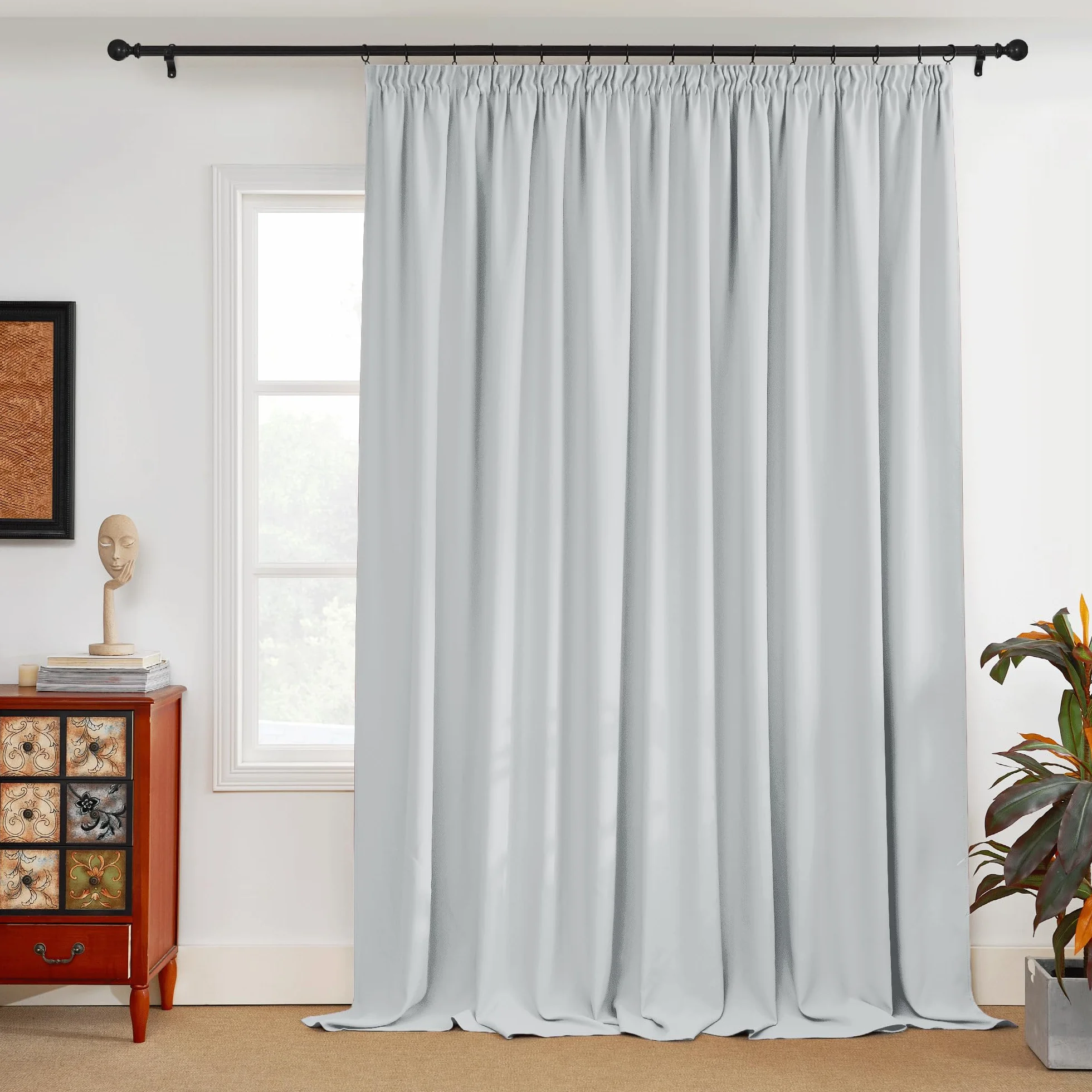 PONY DANCE Rideau Occultant Thermiques Isolants Anti Froid Grande Largeur 300x260 cm Gris Blanc