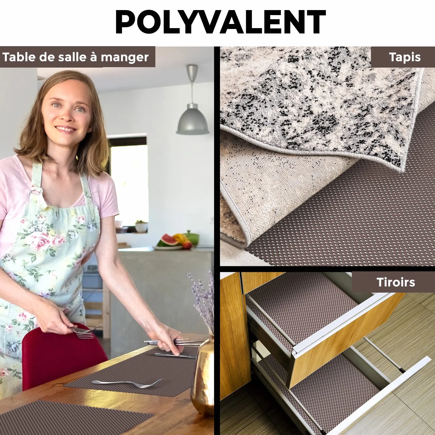 DIY Doctor Rouleaux antidérapants 190x30cm Tapis en Caoutchouc Chocolat