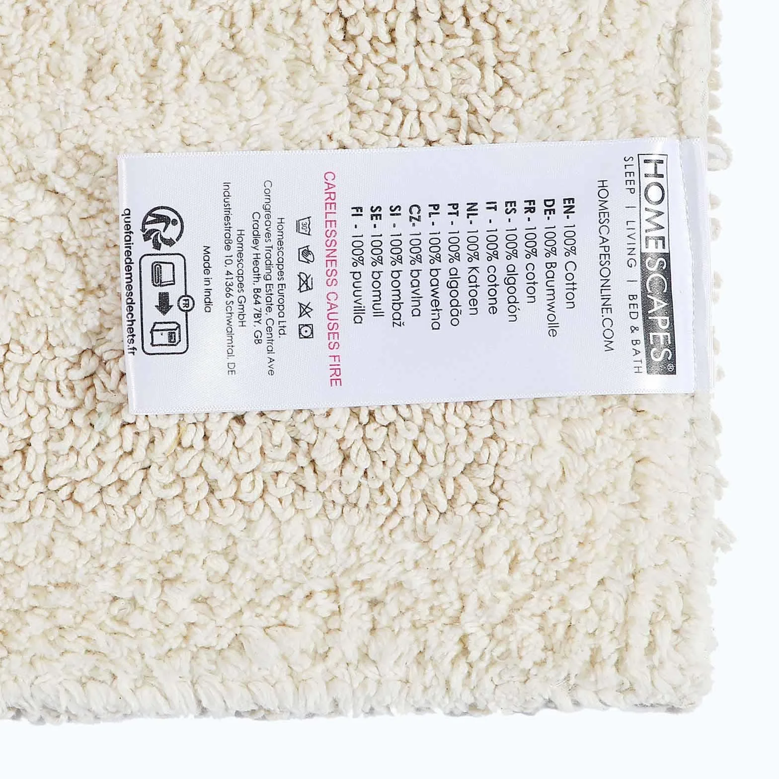 HOMESCAPES Grand Tapis de Bain 100% Coton 1600 g/m² 40 x 100 cm Crème