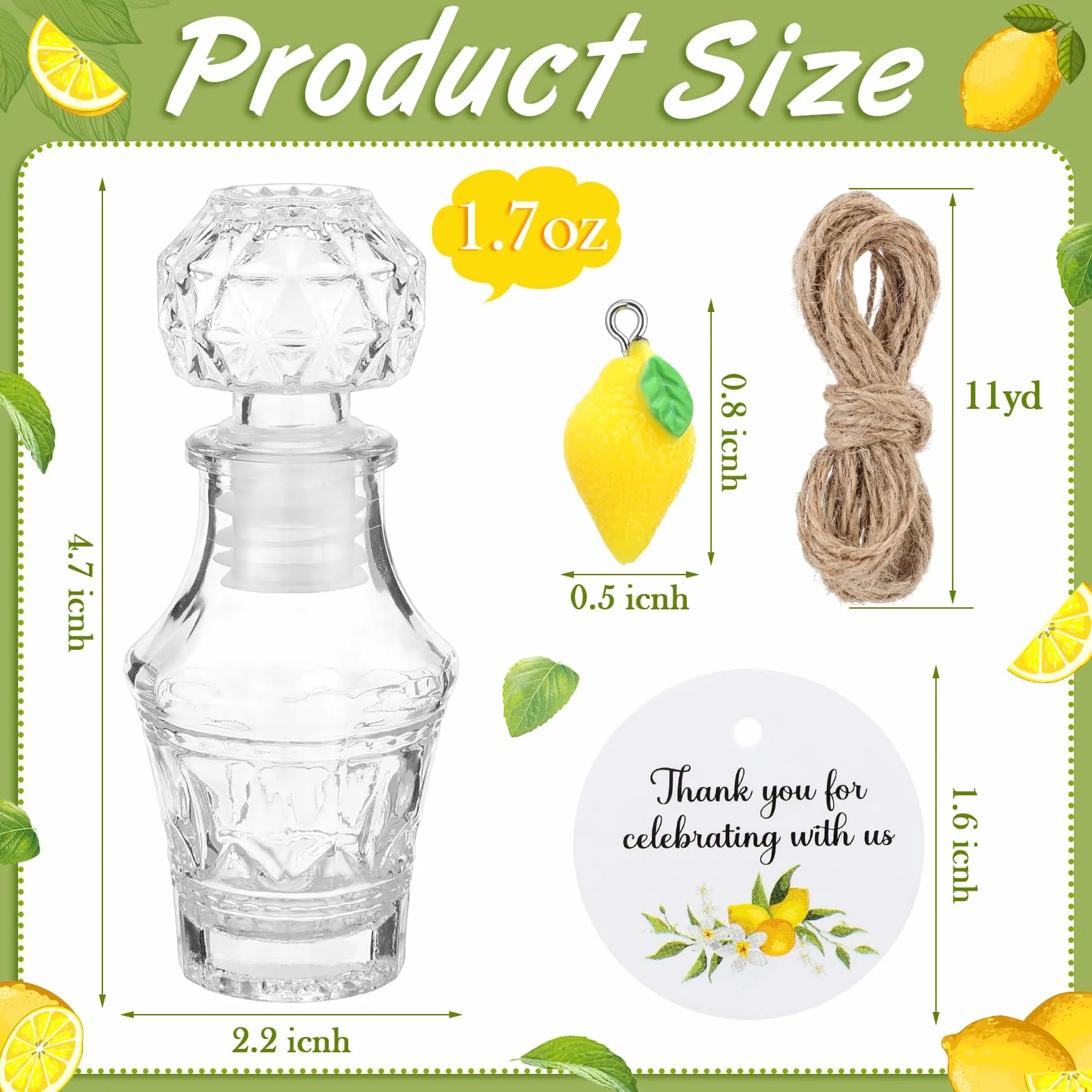 Chuangdi Lot de 16 mini bouteilles en verre Limoncello avec étiquettes - 50 ml - Pendentifs en forme de citron - Cadeaux de fête au citron pour brassage maison, mariage, baby shower, cadeaux (Rétro)