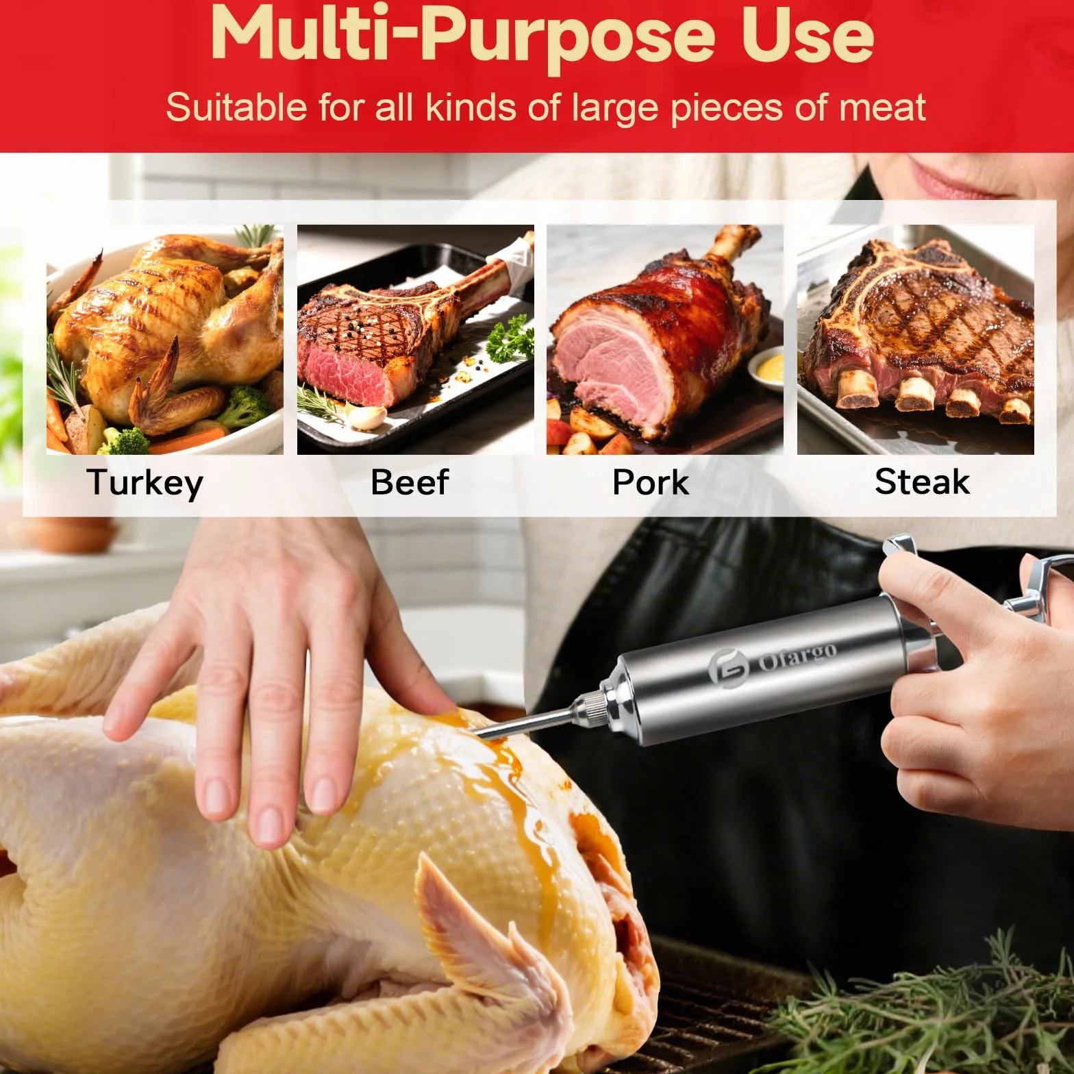 Seringue alimentaire 60 ml avec 4 aiguilles injecteur marinade BBQ