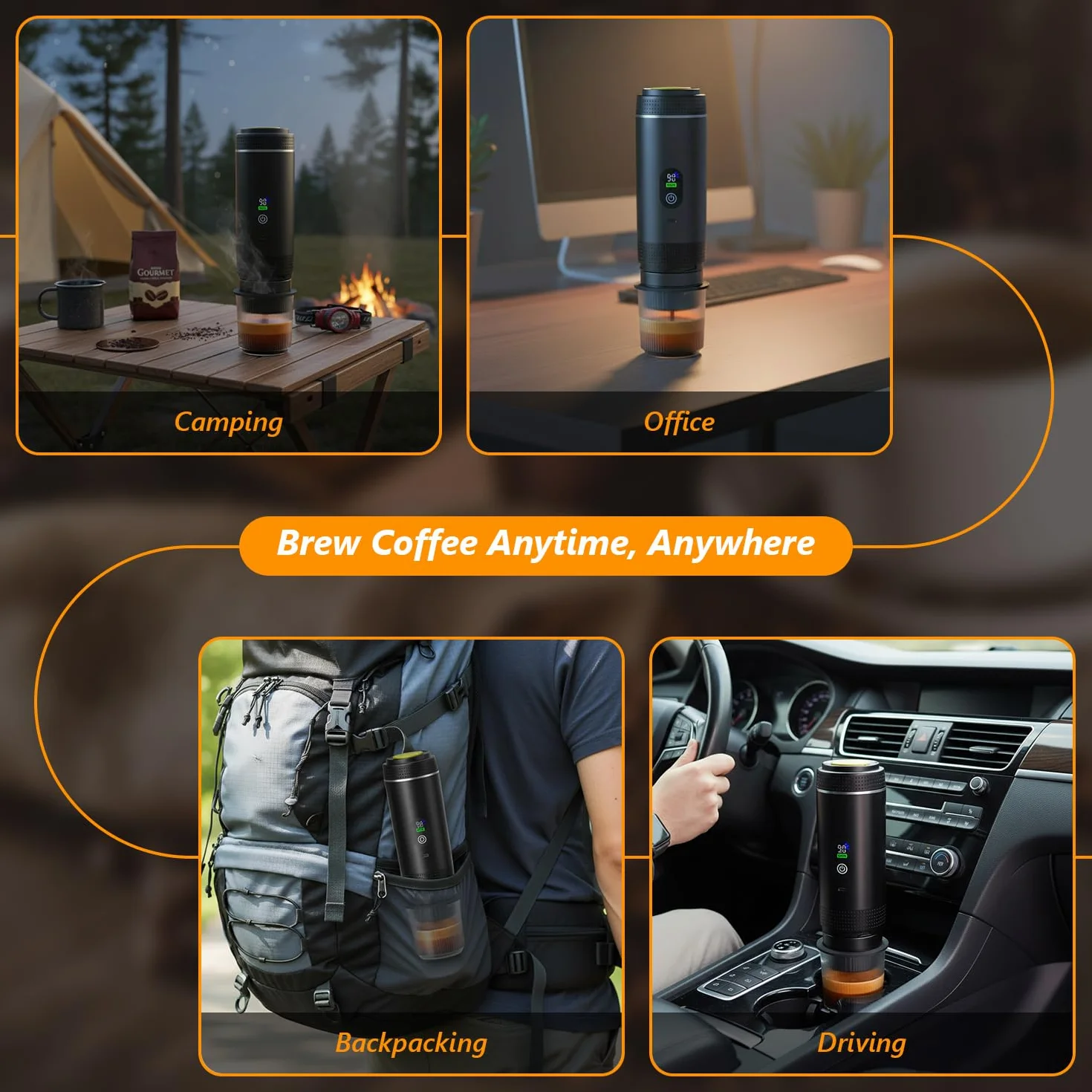 Machine à Café Portable, 3 En 1 Cafetière Portable, 20Bar Mini Machine àcafé Auto-Chauffante, Rechargeable, compatible avec capsules et café moulu, pour Voyage, Randonnée, Camping, Voiture, Maison