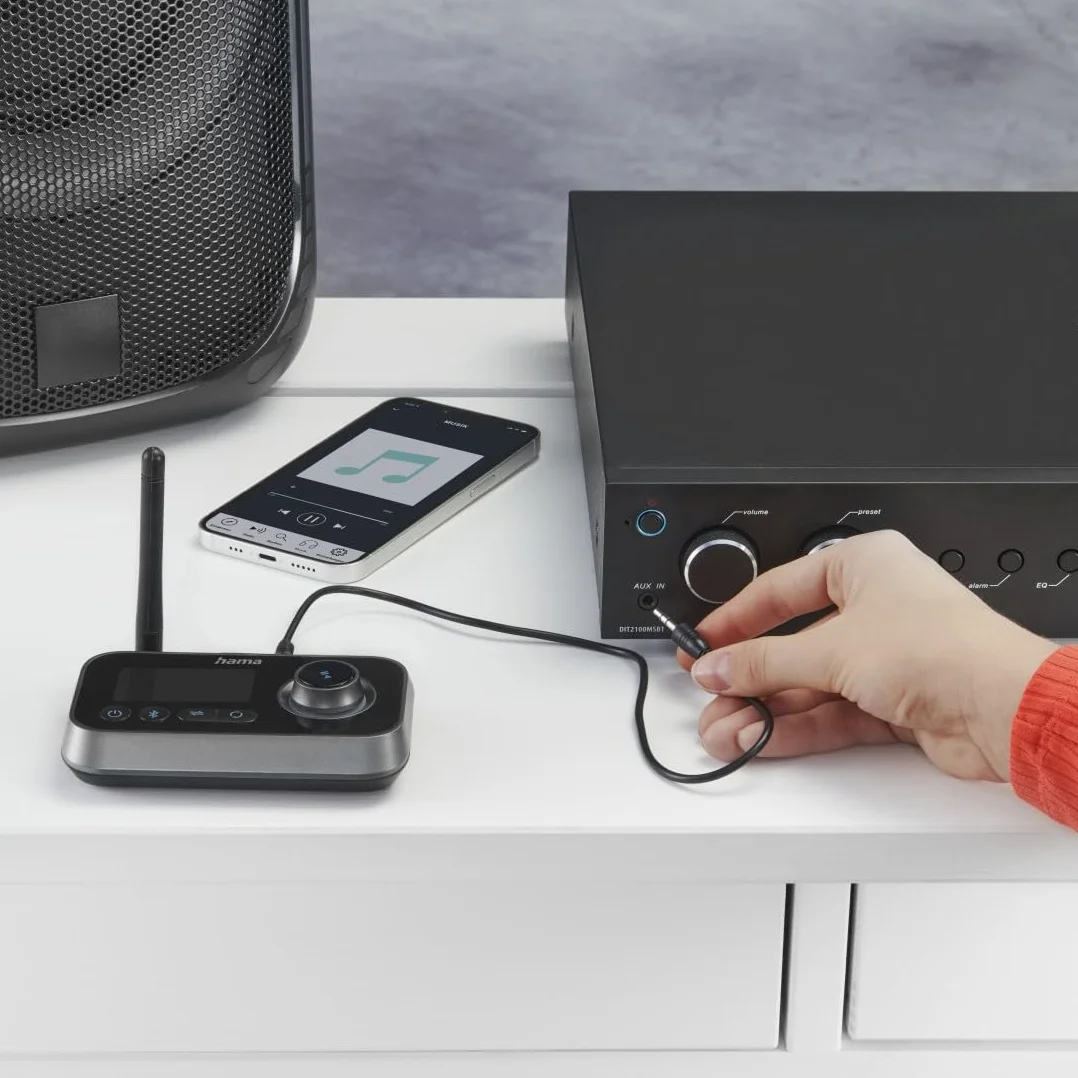 Hama TRANSMITER BLUETOOTH LINK IT Duo, Adapter 2w1, Nadajnik i Odbiornik Bluetooth, Zasięg do 10m, Złącza Jack 3,5mm i USB-C, Czarny