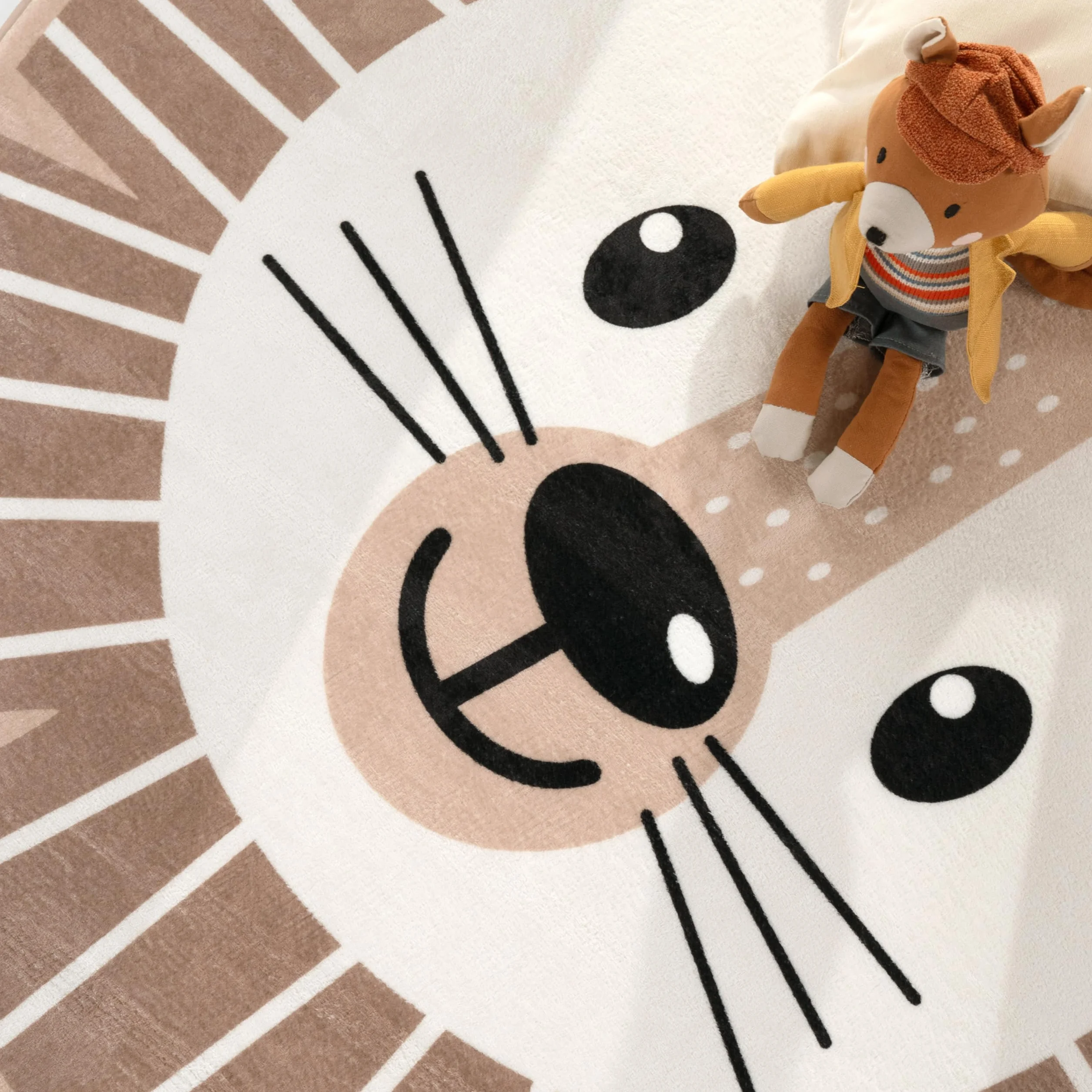 Paco Home Tapis Enfant Rond 120 cm Beige Lune Koala Tête Lion