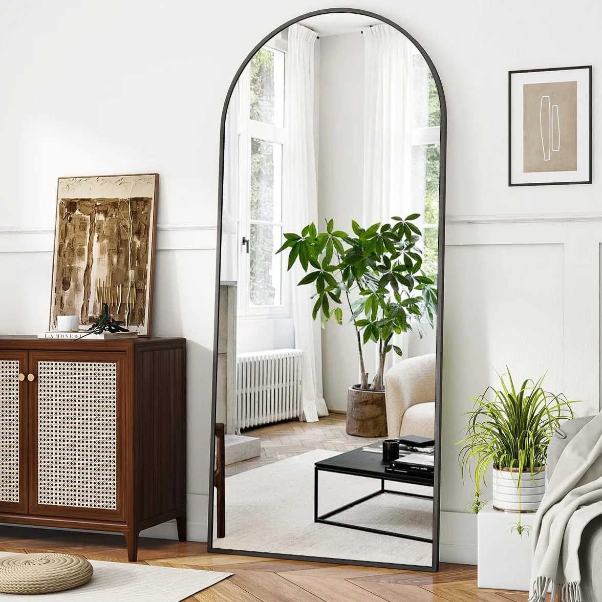 Grand miroir en arc 76 x 171 cm pleine longueur, miroir de sol inclinable, noir