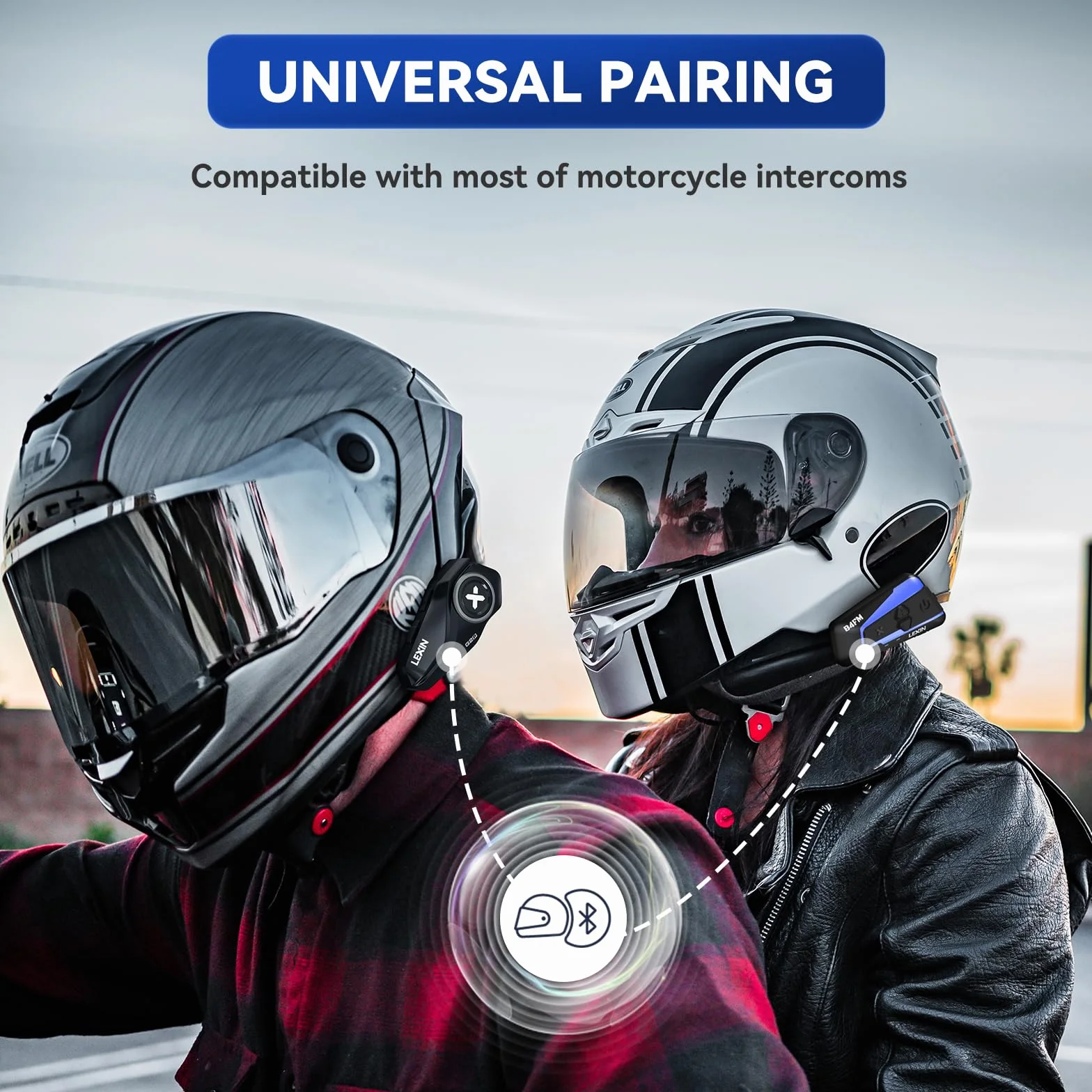 LEXIN G2P Motocyklowe Zestawy Słuchawkowe Bluetooth, 2-6 osób Motocyklowy System Komunikacji Bluetooth Domofon,Waterproof, FM Radio, Pojedyncze opakowanie