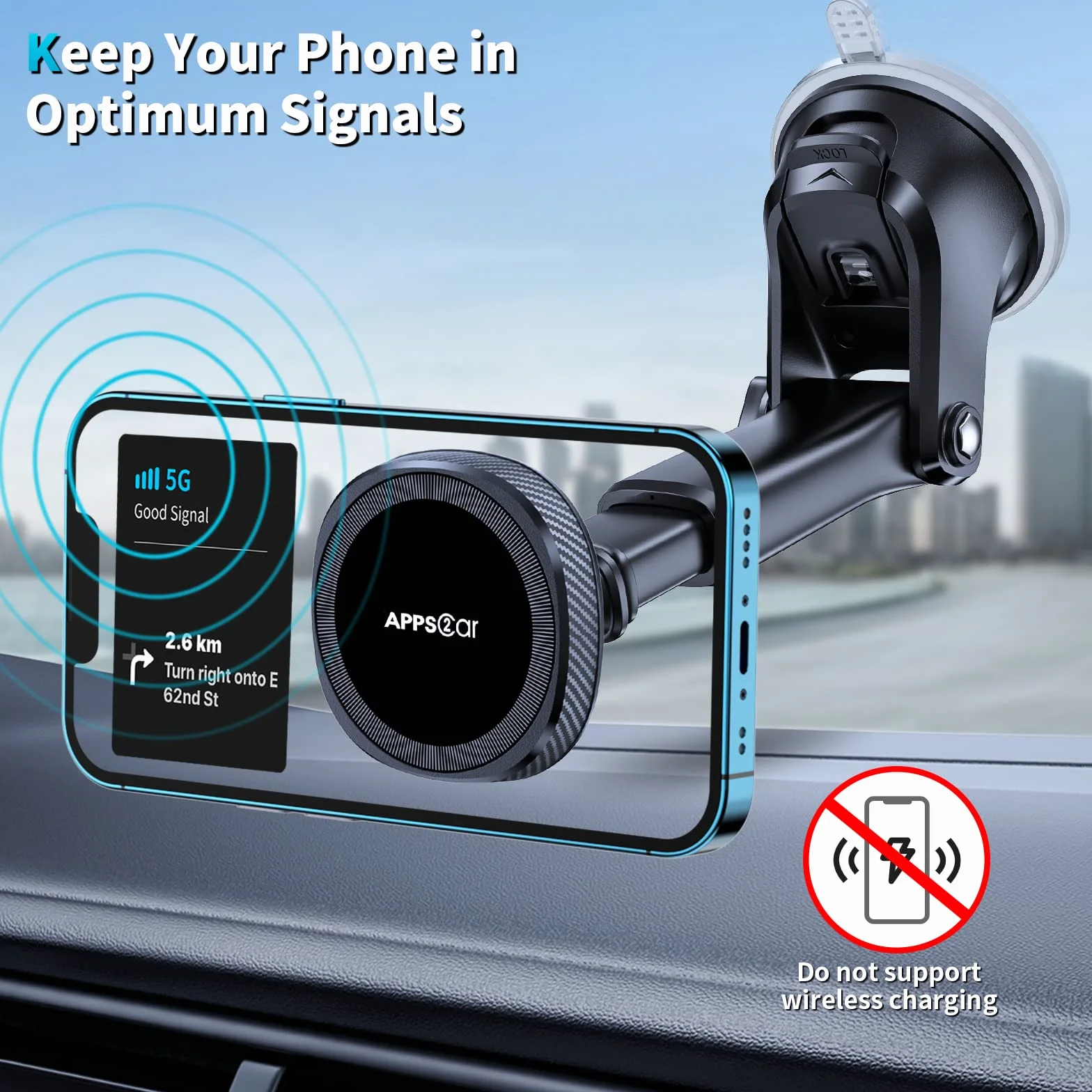 APPS2Car Mag-Safe uchwyt samochodowy, magnetyczny uchwyt na telefon do deski rozdzielczej samochodu, uchwyt samochodowy kompatybilny z iPhone 15, 14, 13, 12 Pro, Plus, Max, Mini MagSafe, 17 silnych