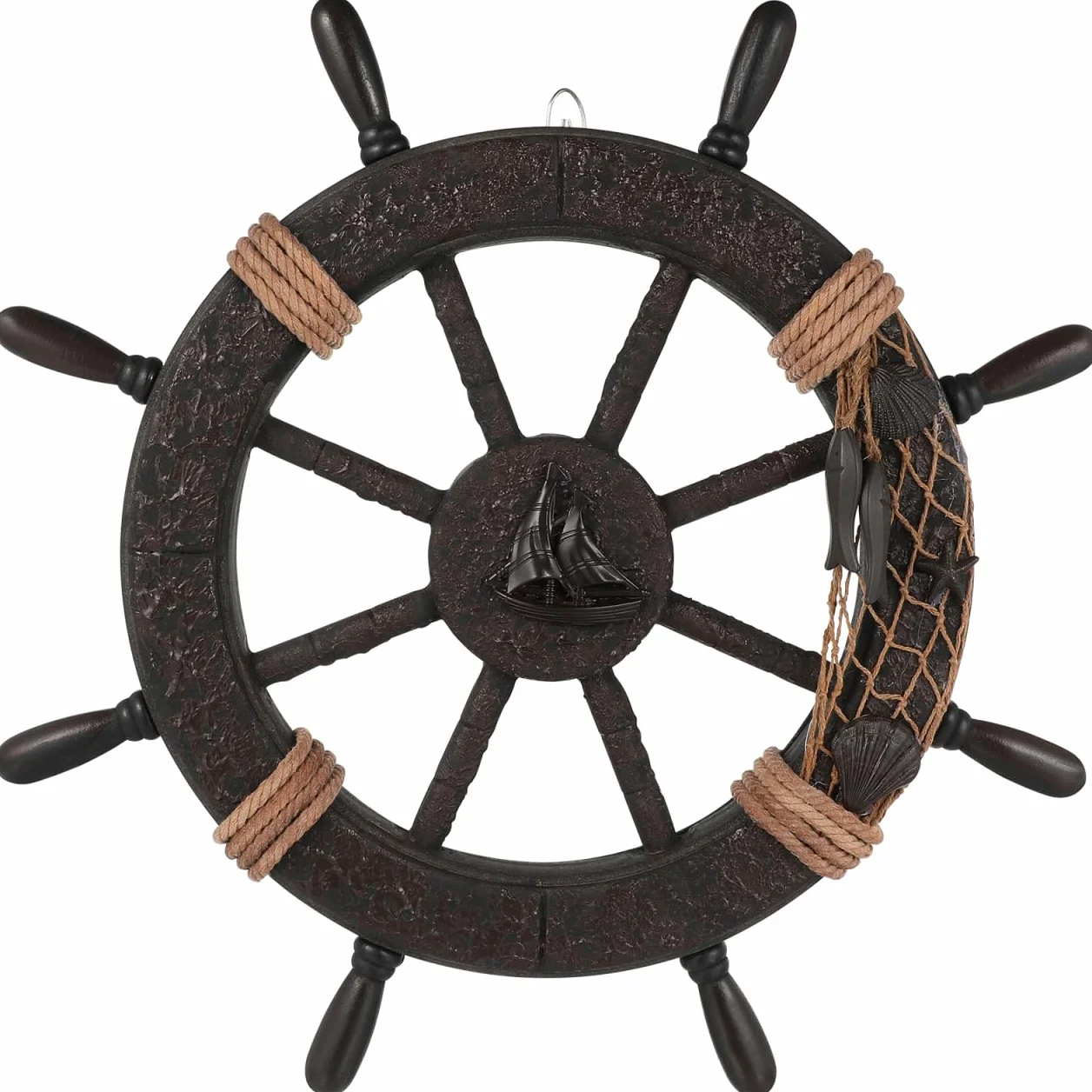 IMIKEYA Décoration Murale en Bois Forme Bateau Pirate - Volant Rustique - Ornement Nautique Suspendu Maison Bureau
