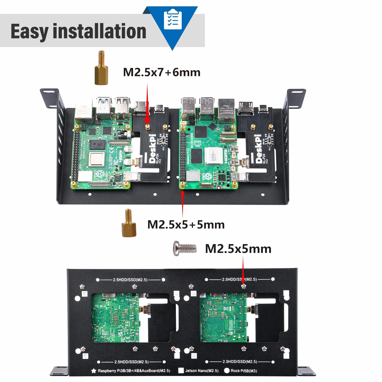 GeeekPi DeskPi RackMate Accessories SBC Shell 10 cali 1U Rack, z 2PCS Micro HDMI do HDMI Adapter Board KL-P24 dla Raspberry Pi 5 / Pi 4B