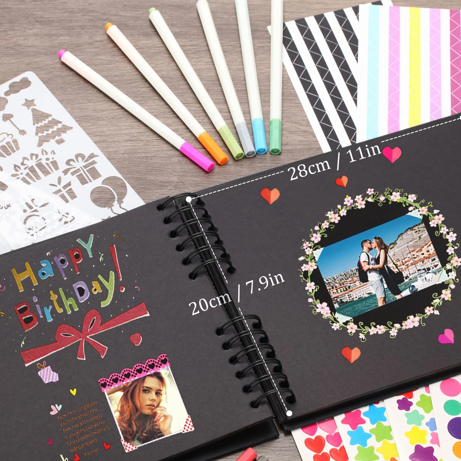 Album Photo Traditionnel Scrapbook 80 Pages, DIY Livre d'or Cadeau Original Mariage Anniversaire (Noir)