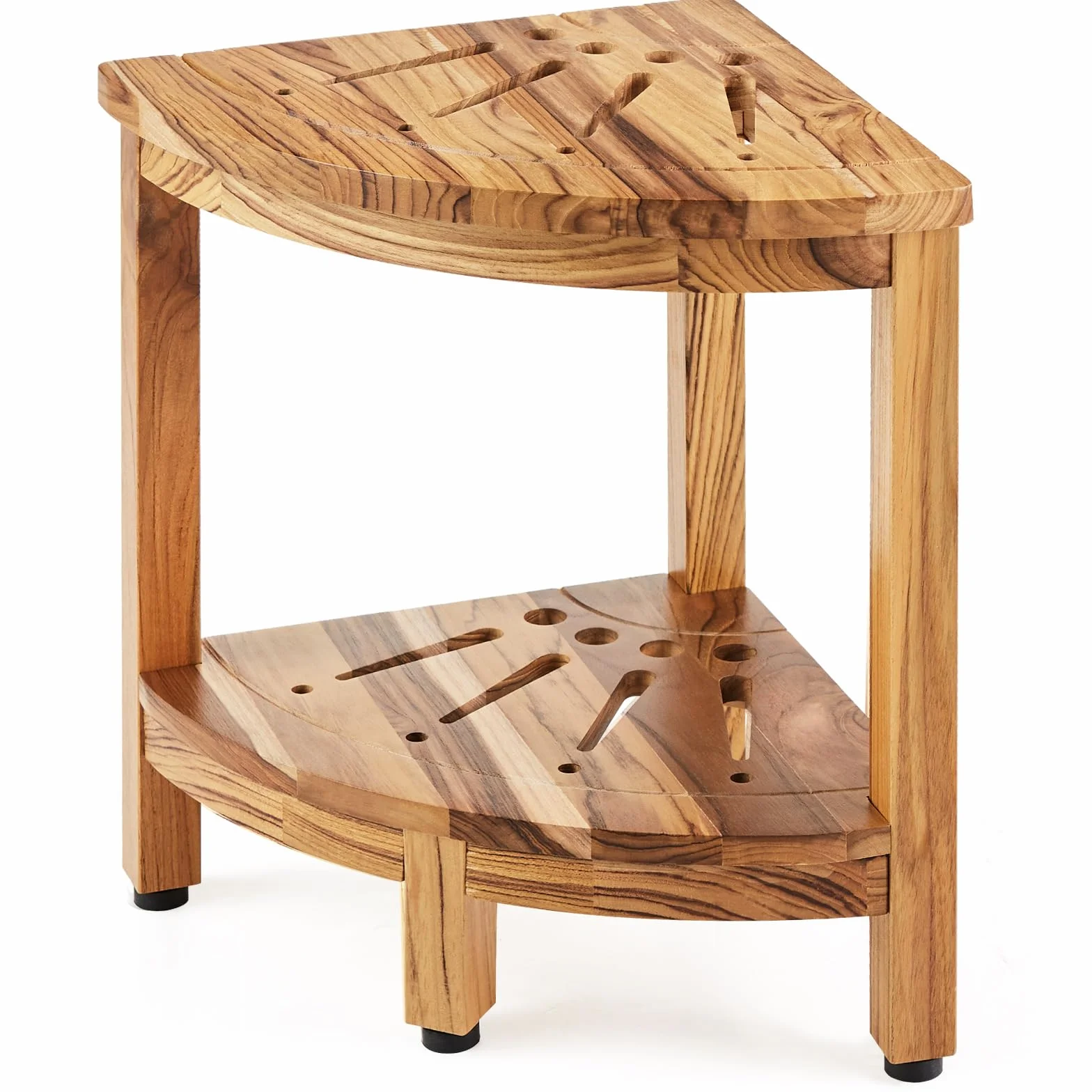 VEVOR Banc de Douche d'angle, Hauteur 43 cm, Rayon 30,5 cm, Tabouret en Teck, Capacité de Charge 136 kg, avec Étagère de Rangement, pour Douche Intérieure et Extérieure, Coin, Salle de Bain, Salon