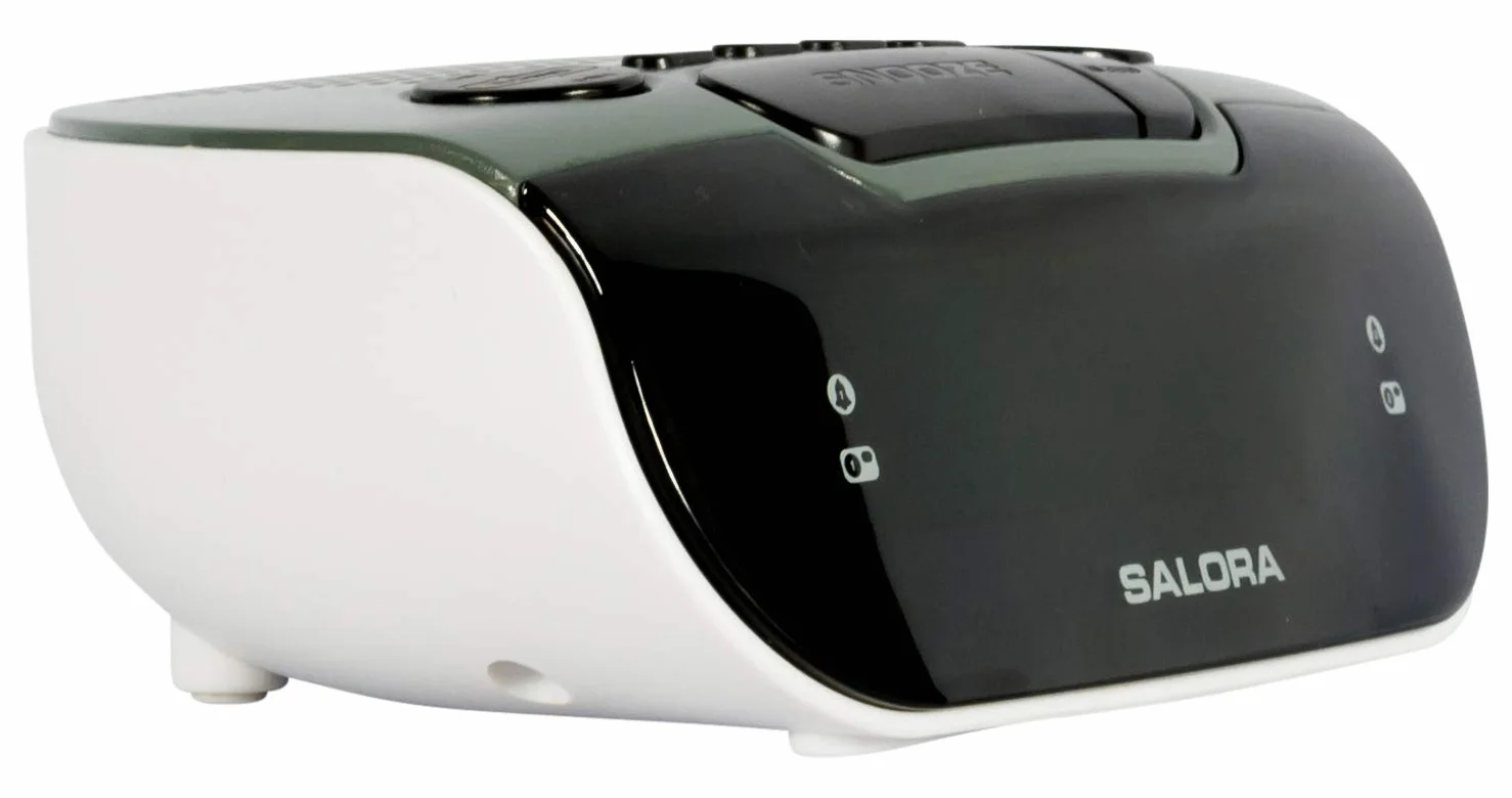 SALORA Reveil Matin Lumineux Numérique LED Horloge Digitale Radio FM Double Alarme Snooze Veilleuse Réglable Noir Gris Blanc