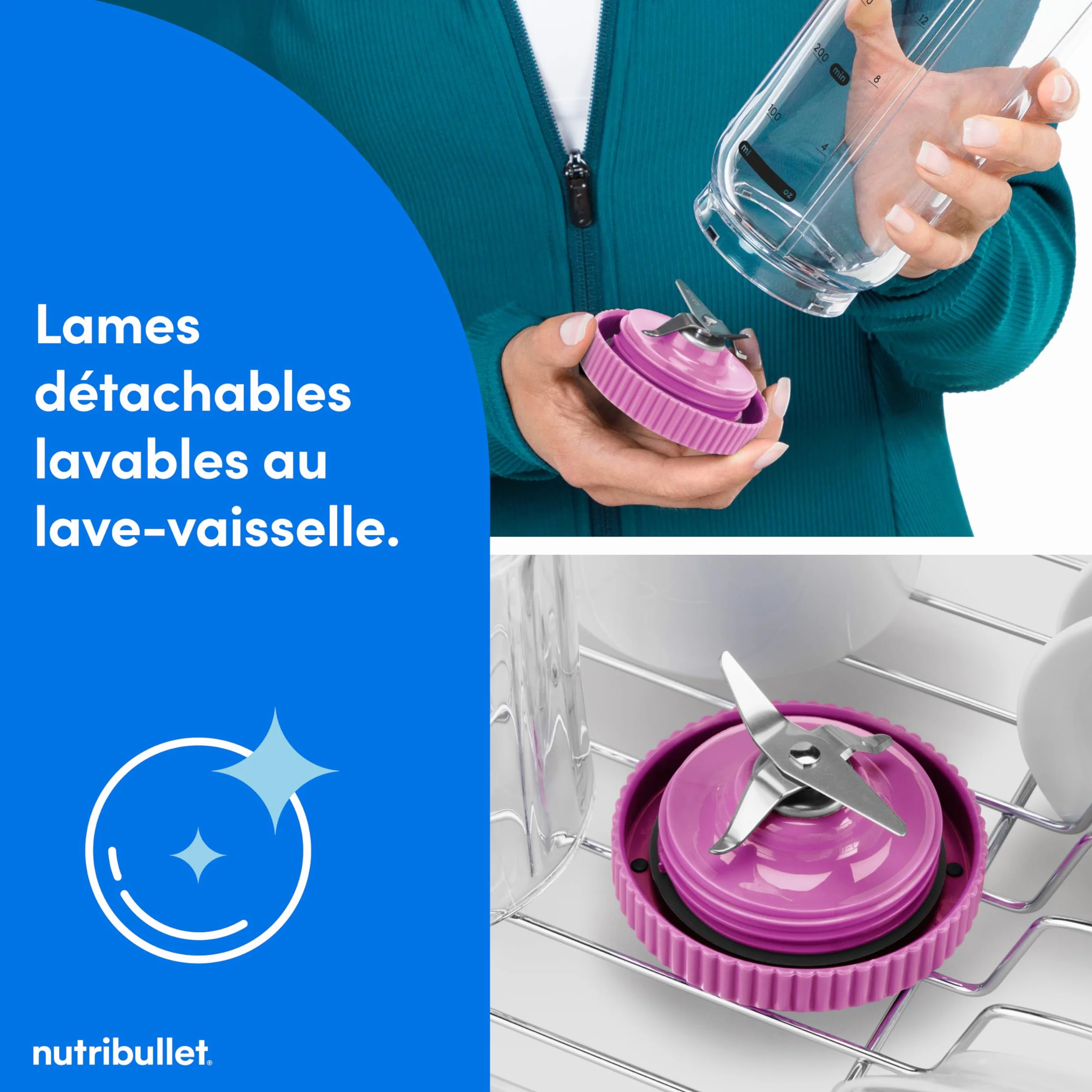 nutribullet Flex 590ml - Blender Portable pour Smoothies avec Couvercle à Bec, Mixeur Hachoir, Broie Glace et Fruits Surgelés, USB-C, Tasse sans BPA, Facile à Nettoyer, Violet (NBP013VT)
