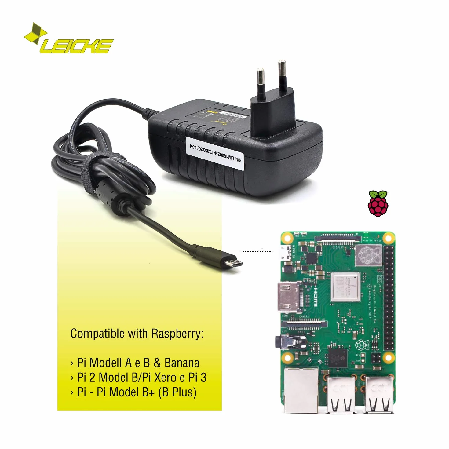 LEICKE Zasilacz 5V 2.5A 12.5W | Ładowarka do Raspberry Pi Model A i B & Banana, Pi 2 Model B/Pi Xero i Pi 3, Pi - Pi Model B+ (B Plus), JBL z Micro USB | 1A 1.5A 2A 2500mA