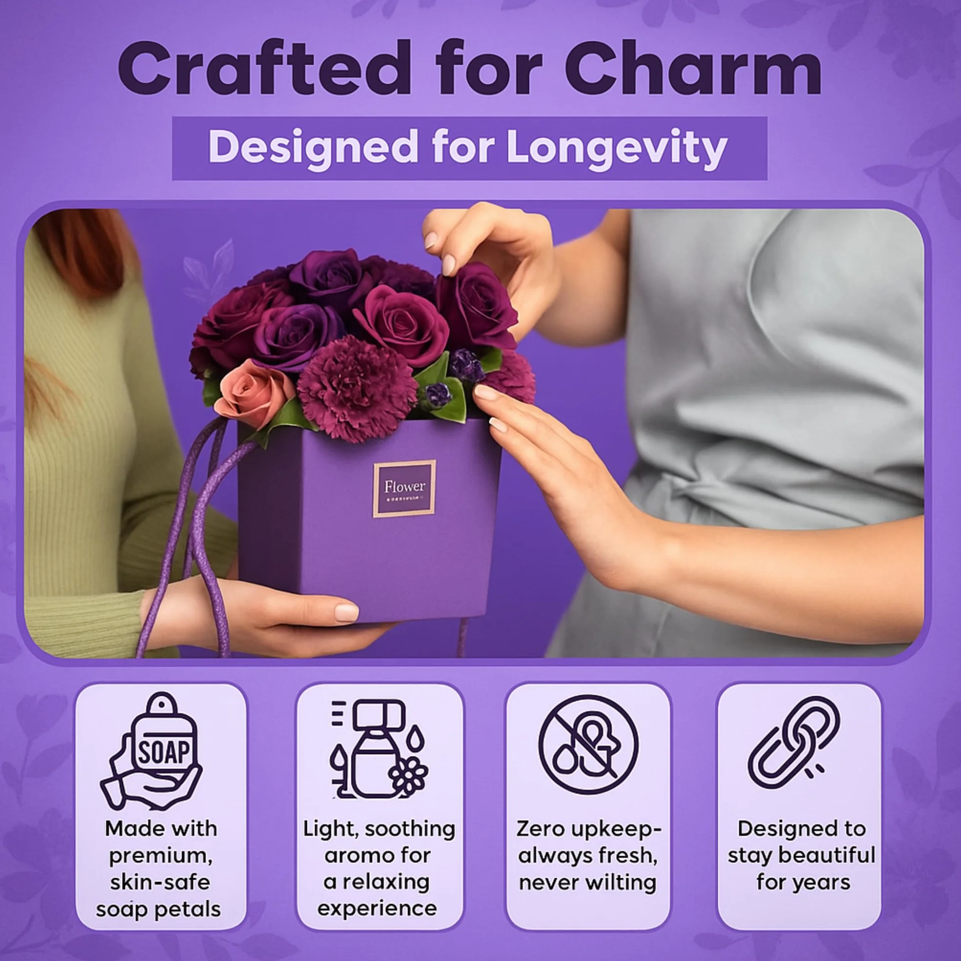 Bouquet de Fleurs de Savon Violet pour Fête des Mères et Saint-Valentin