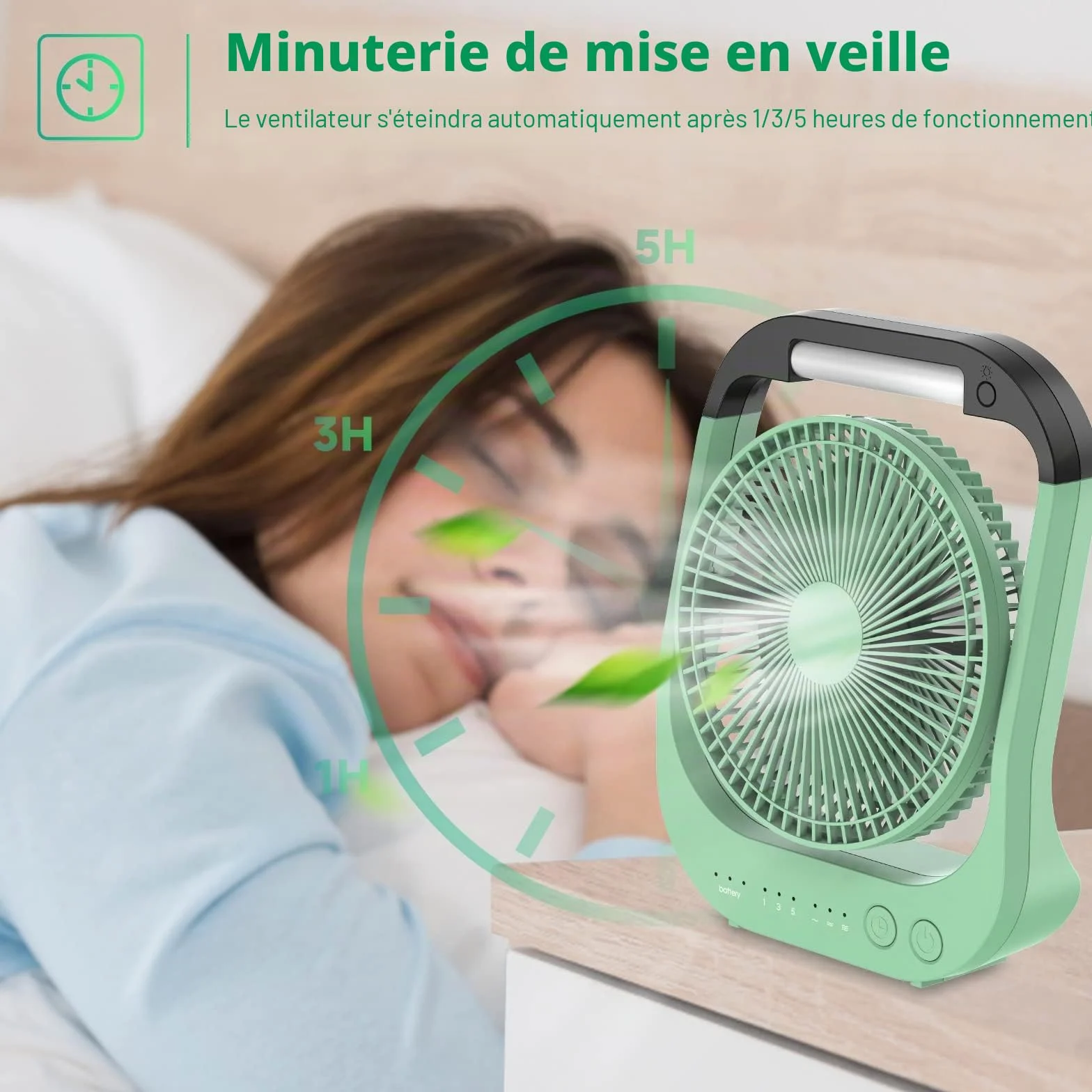 ATEngeus Ventilateur USB, 10000 mAh Rechargeable Batterie, 4 vitesses, Ventilateur de Camping 8", Pivotant à 180°, lumière LED, Minuterie, Ventilateur pour le camping, les voyages