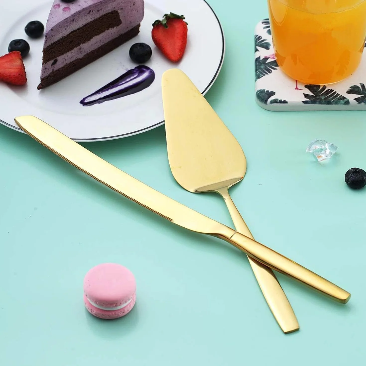 Ensemble de Coupe Gâteau Acier Inoxydable 2 Pièces Couteaux Mariage