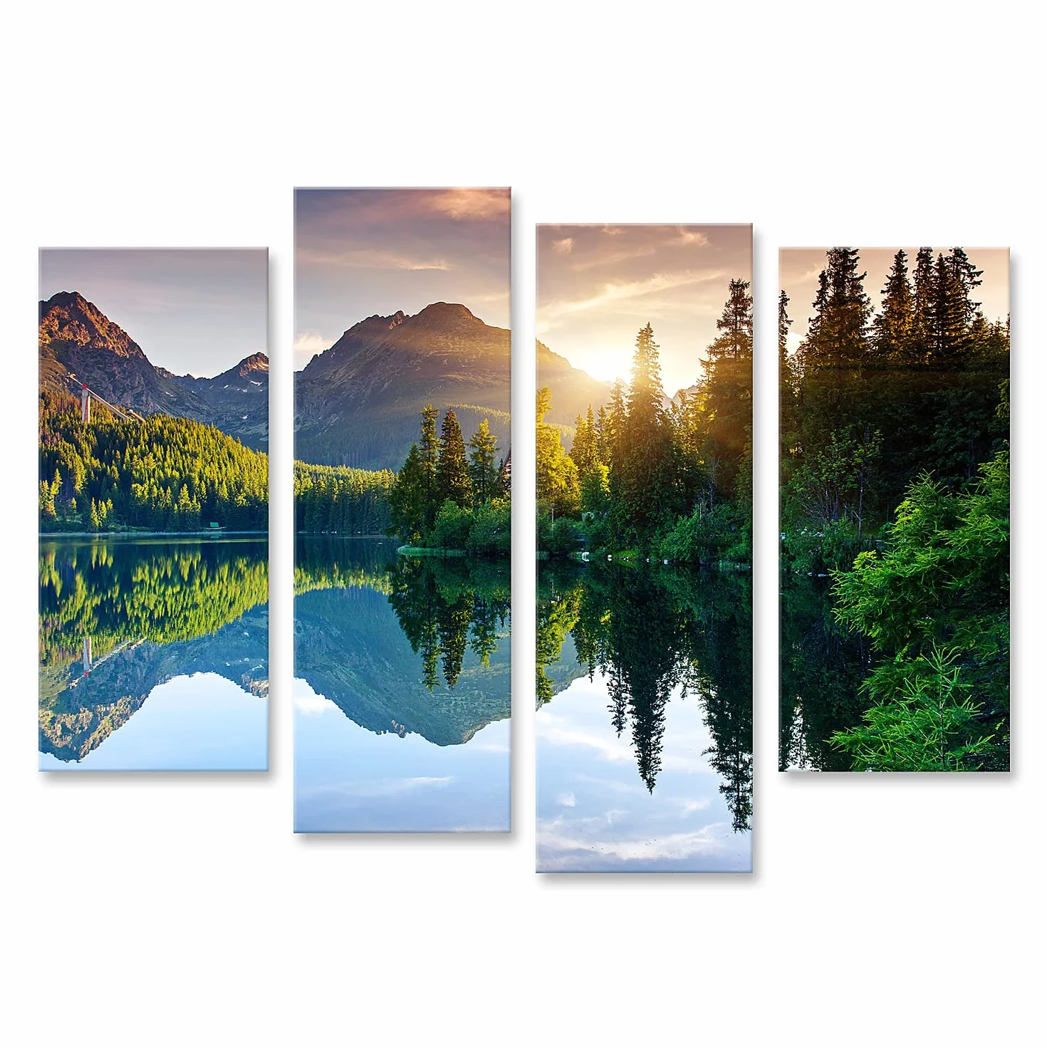 islandburner Tableau sur toile Lac de montagne dans le parc national des Hautes Tatras Strbske Pleso Slovaquie Cadre Affiche Poster Murale Tableaux