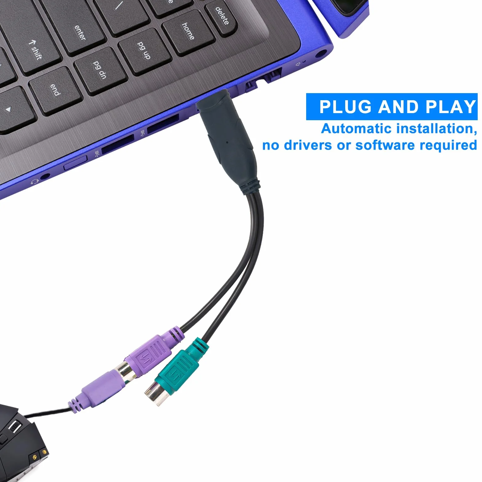 Adaptateur PS2 Vers USB 18,9cm Convertisseur Clavier Souris PS/2 vers USB Ports Violet Vert