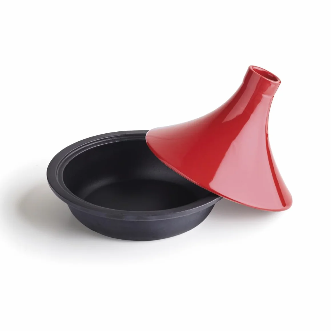 Qdesign - Tajine en fonte Ovale 29 cm - Contenance 2,4 L - Couvercle en céramique - Convient pour Induction - Passe au Four - Rouge
