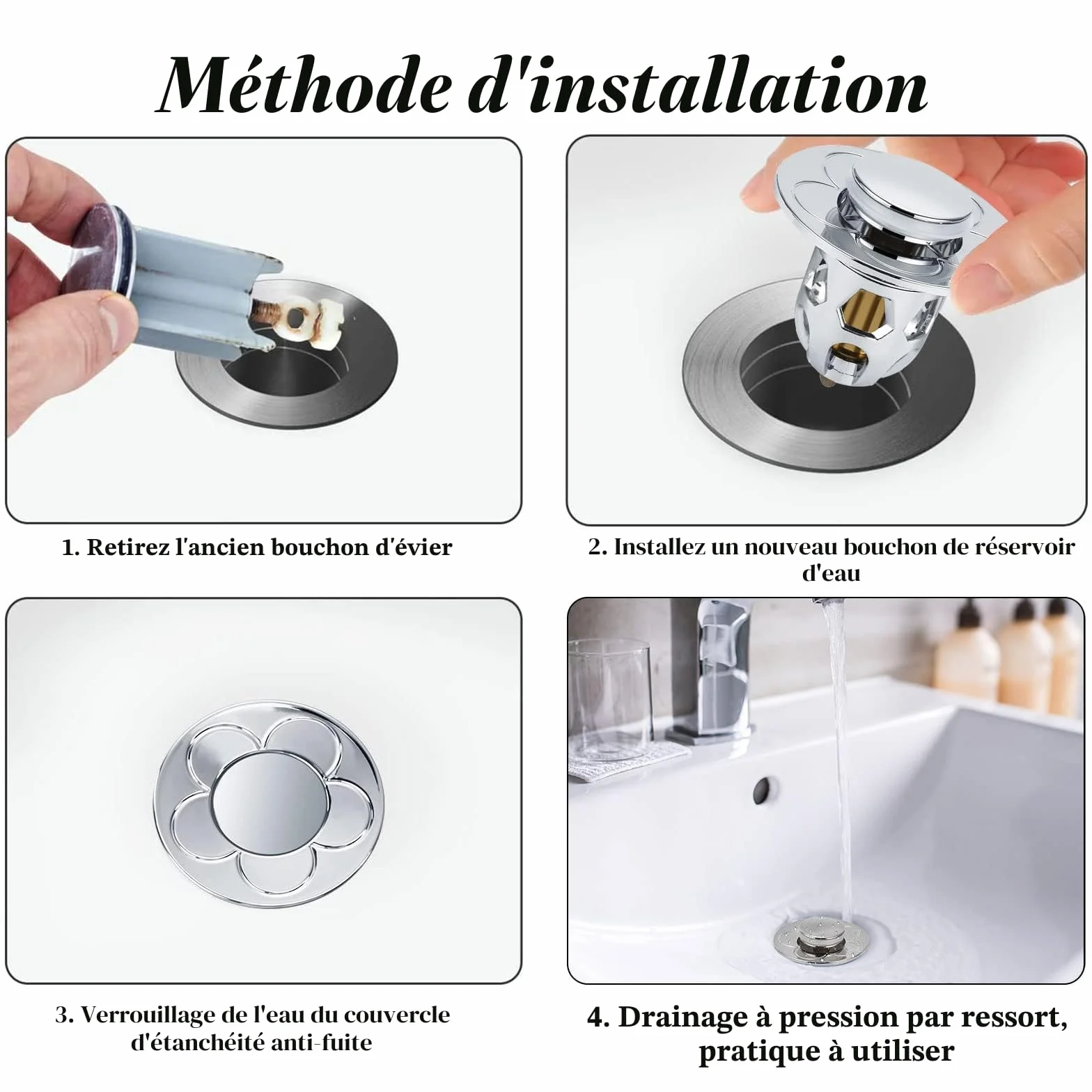 Bonde de Lavabo Universel Pop Up avec Filtre Anti-Clogging Anti-Bloqué - 2 Pièces