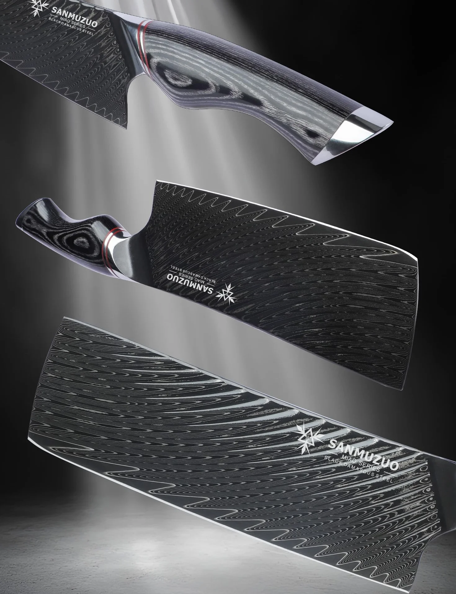 Couteau Nakiri 18 cm Couteaux de cuisine professionnels - Couteau japonais Usuba - Acier Damas noir avec manche ergonomique - Série MIAO
