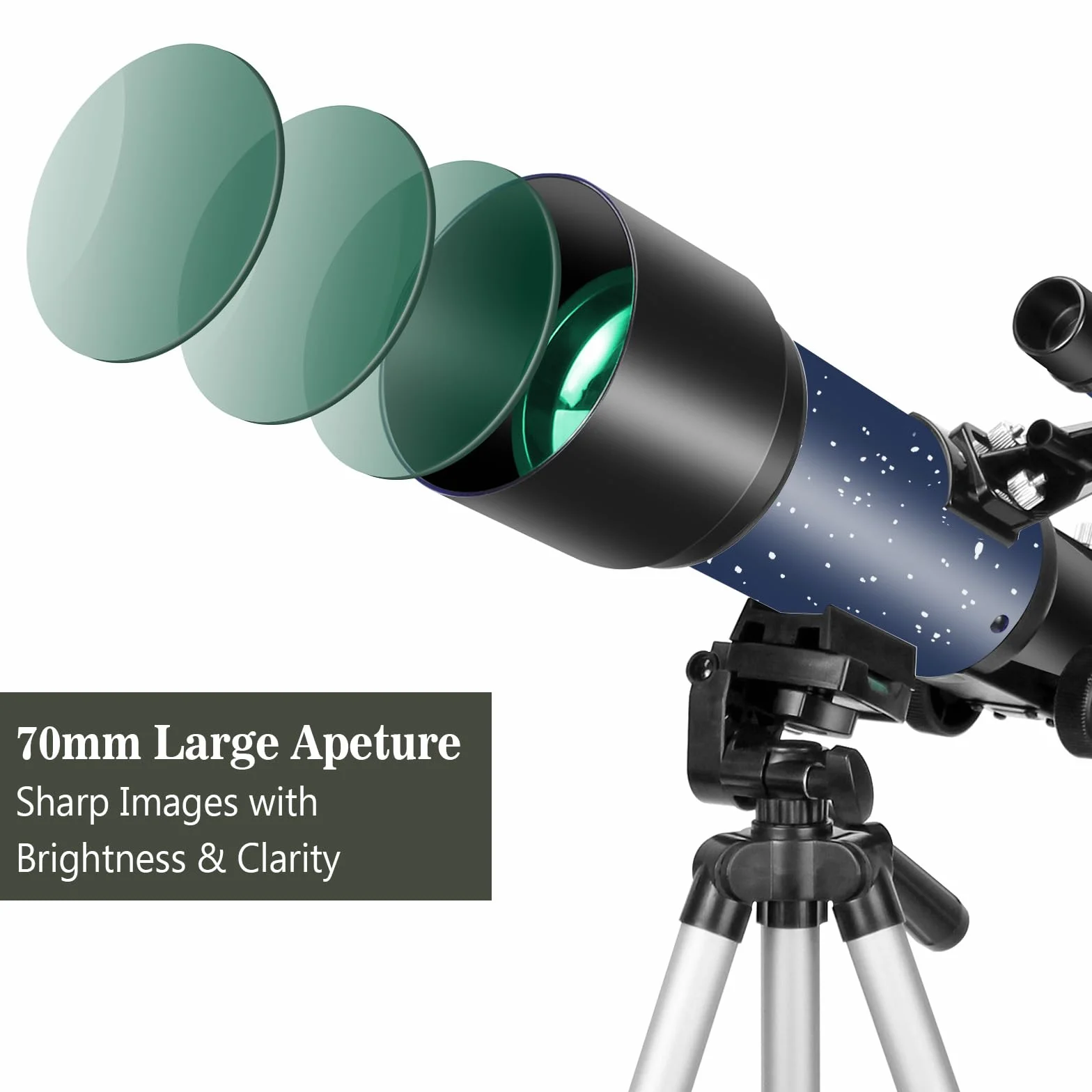 Teleskop dla dorosłych początkujących, apertura 70mm, 400mm, montaż AZ, w pełni wielowarstwowo powlekana optyka, refraktor, przenośne teleskopy, teleskop podróżny ze statywem i adapterem do telefonu