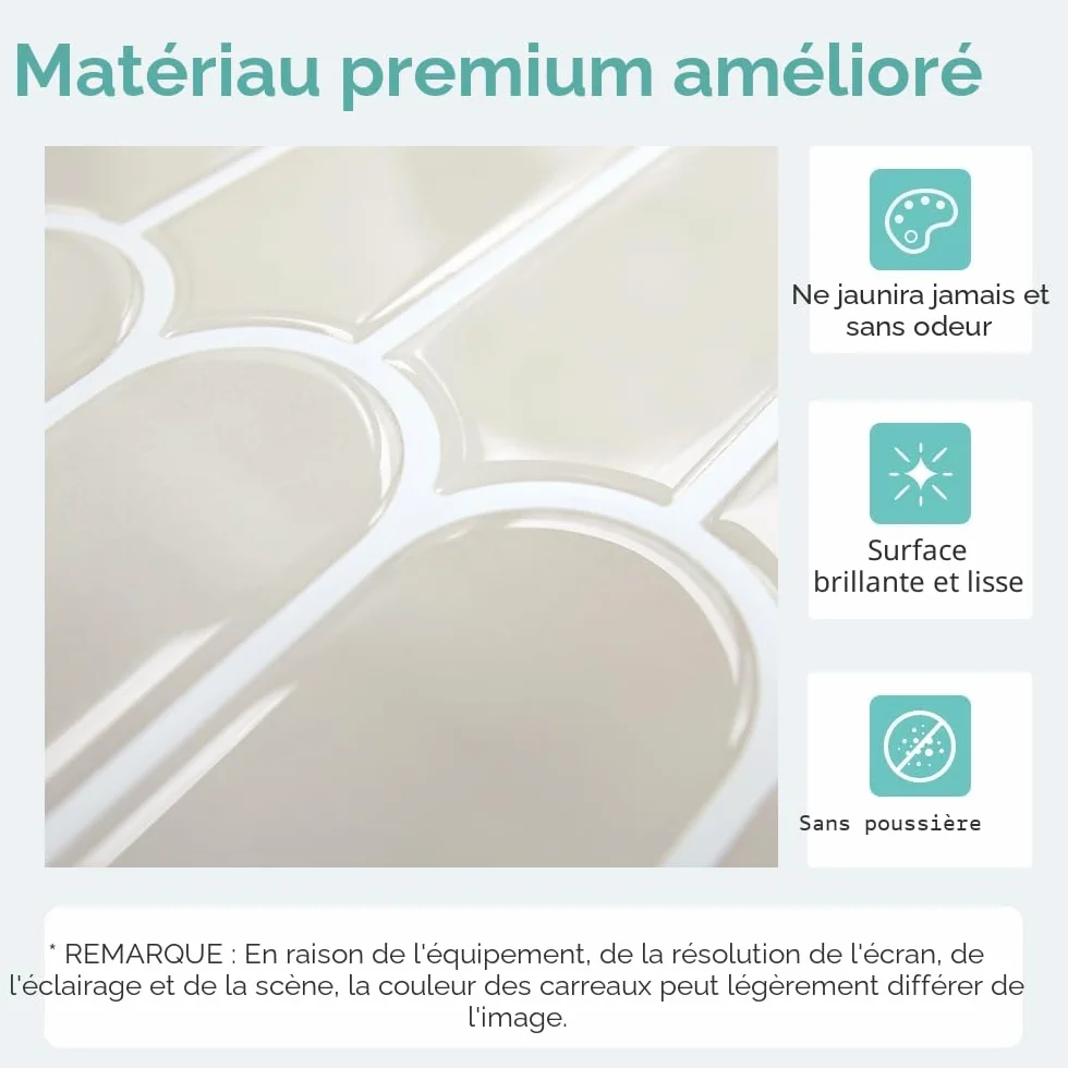Commomy Plus épais Credence Adhesive Cuisine Vinyle Carrelage Adhesif Mural Salle de Bain Metro 3D Imperméable Toledo Cream FishScale 10 Pièces 30,5 x 30,5 cm