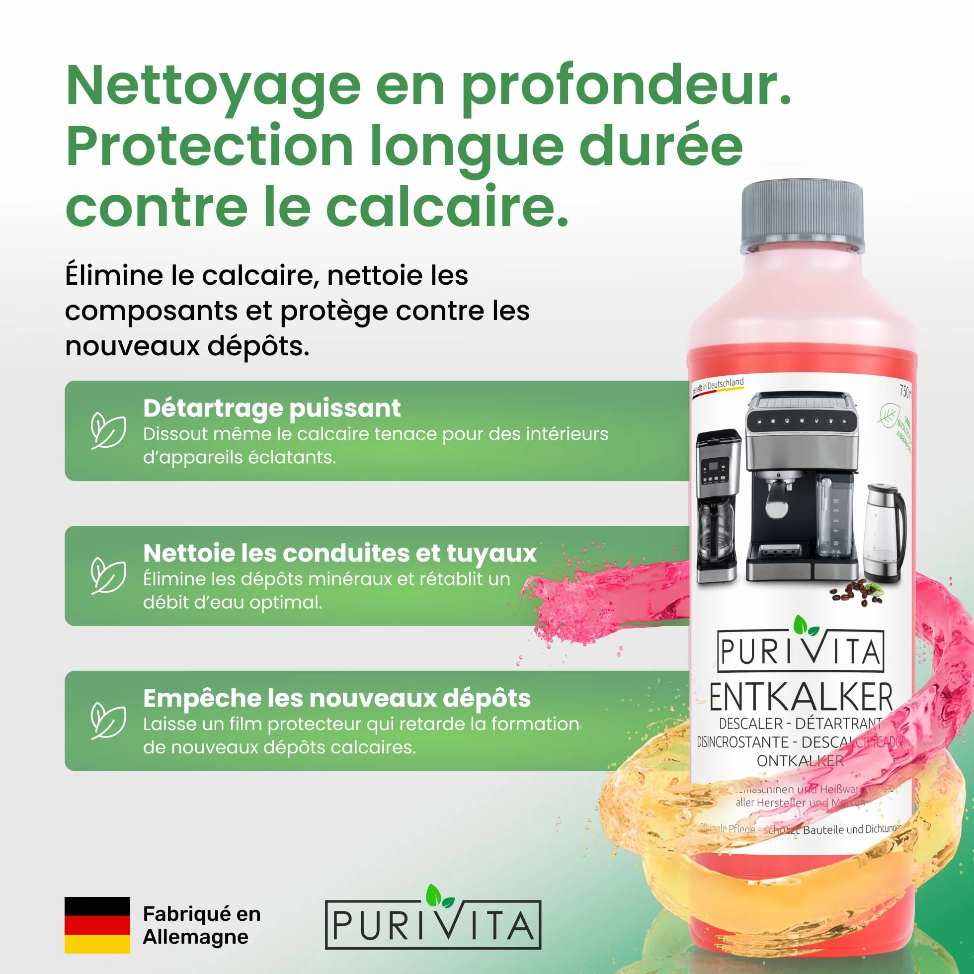 PURIVITA® Détartrant Machine à Café 500ML Anti Calcaire Compatibilité Universelle Anticalcaire