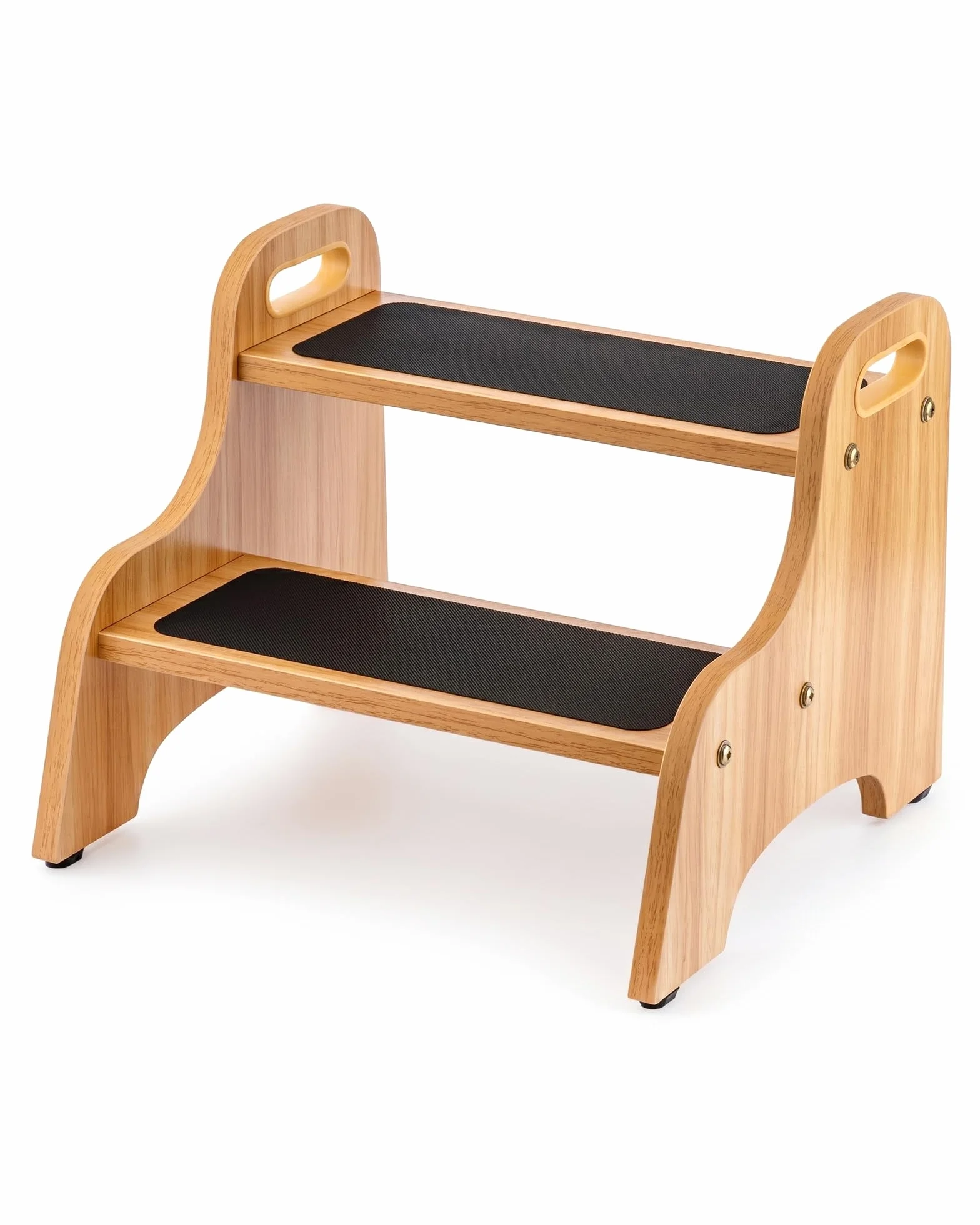 StrongTek Tabouret à 2 marches en Bois pour Enfants avec Surface antidérapante, poignées Portables, Patins antidérapants et capacité de 160 kg, Support Polyvalent et Robuste (Naturel)