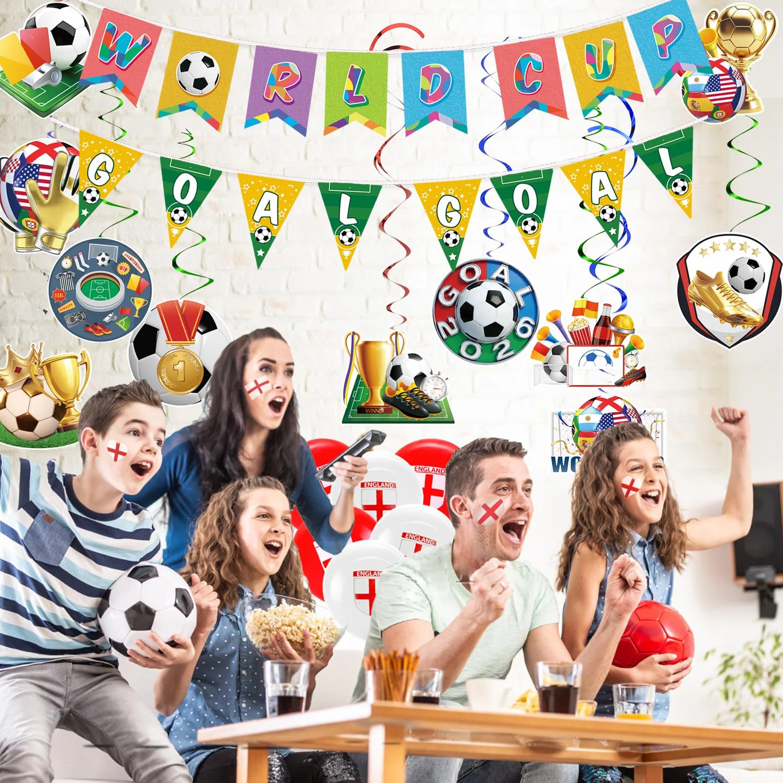 AhfuLife Guirlande Coupe du Monde 2026, 3 Drapeaux Réutilisables 14 Guirlandes Spiralées Décoration