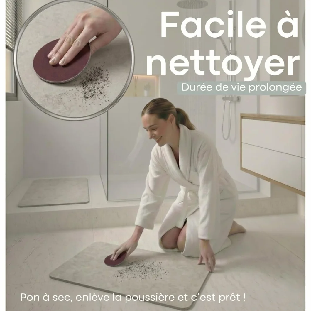 Tapis de Douche en Diatomite Séchage Rapide Ultra Absorbant Antidérapant Pierre Naturelle Beige
