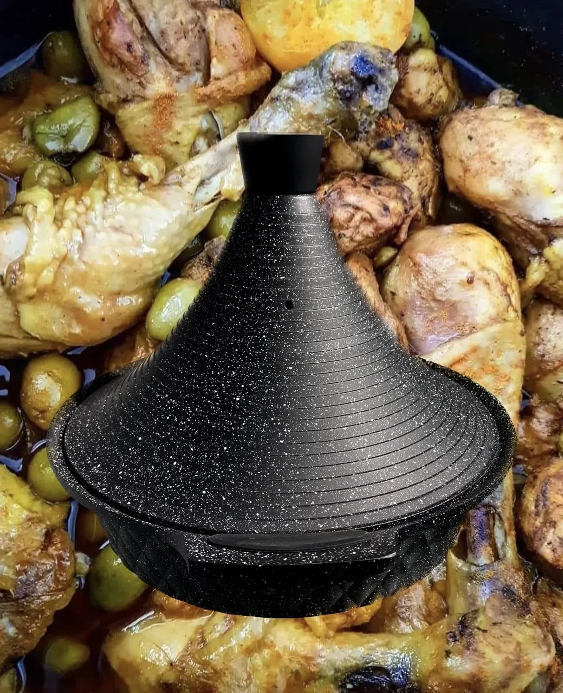 Tajine Marocain Façon Pierre Induction avec Couvercle Revêtement sans PFOA (32cm)