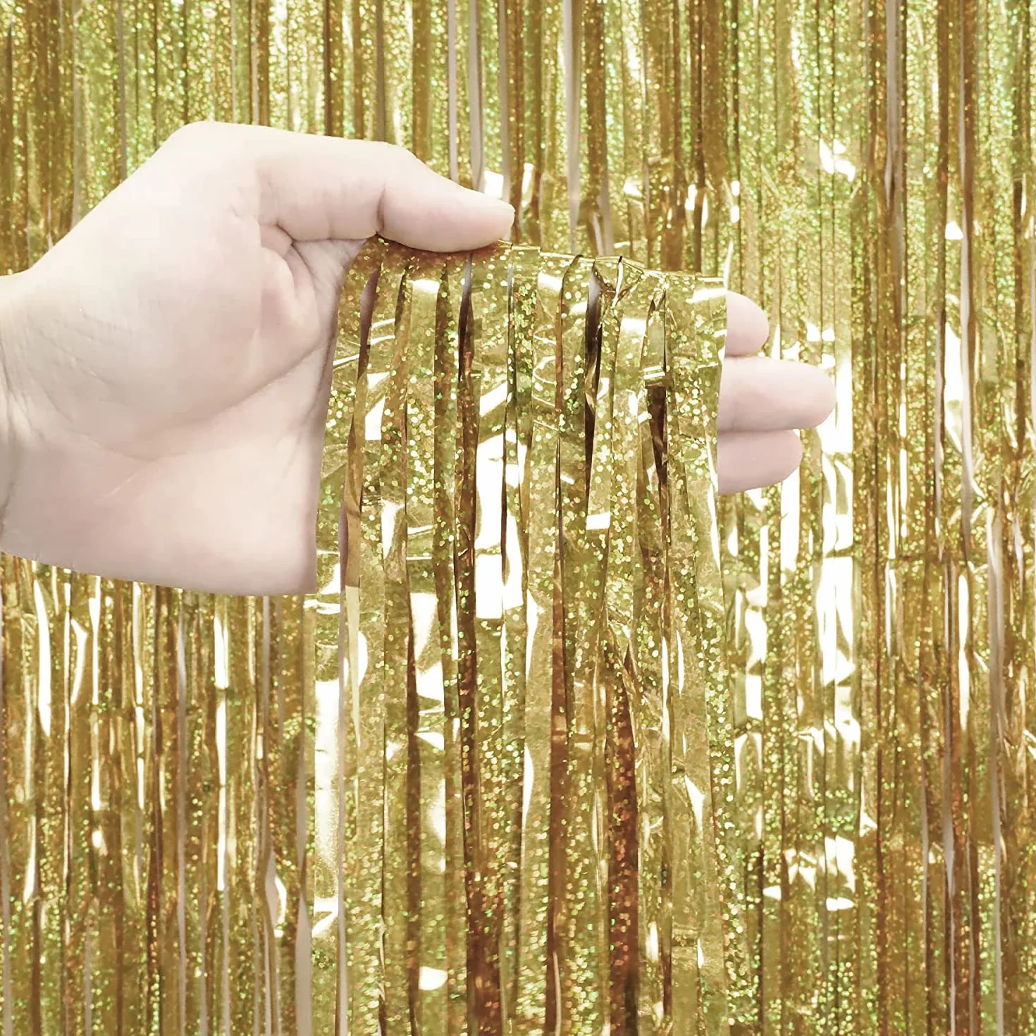 Rideau Métallique de Frange Aluminium Brillant 1m x 2m Champagne Doré, 2 Pièces pour Décoration de Fête et Mariage