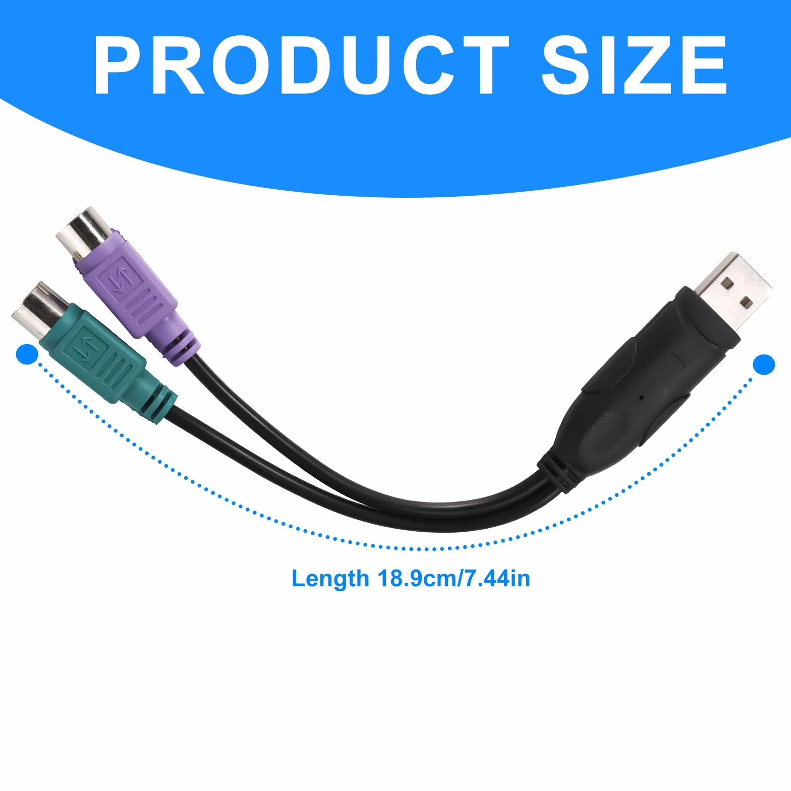 Adaptateur PS2 Vers USB 18,9cm Convertisseur Clavier Souris PS/2 vers USB Ports Violet Vert