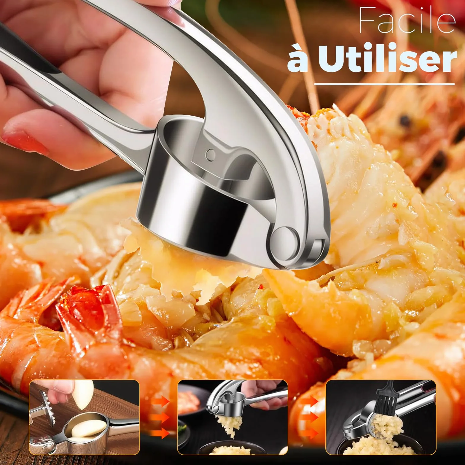 Presse-Ail Inox de Cuisine Professionnelle, Broyeur d'Ail Argenté