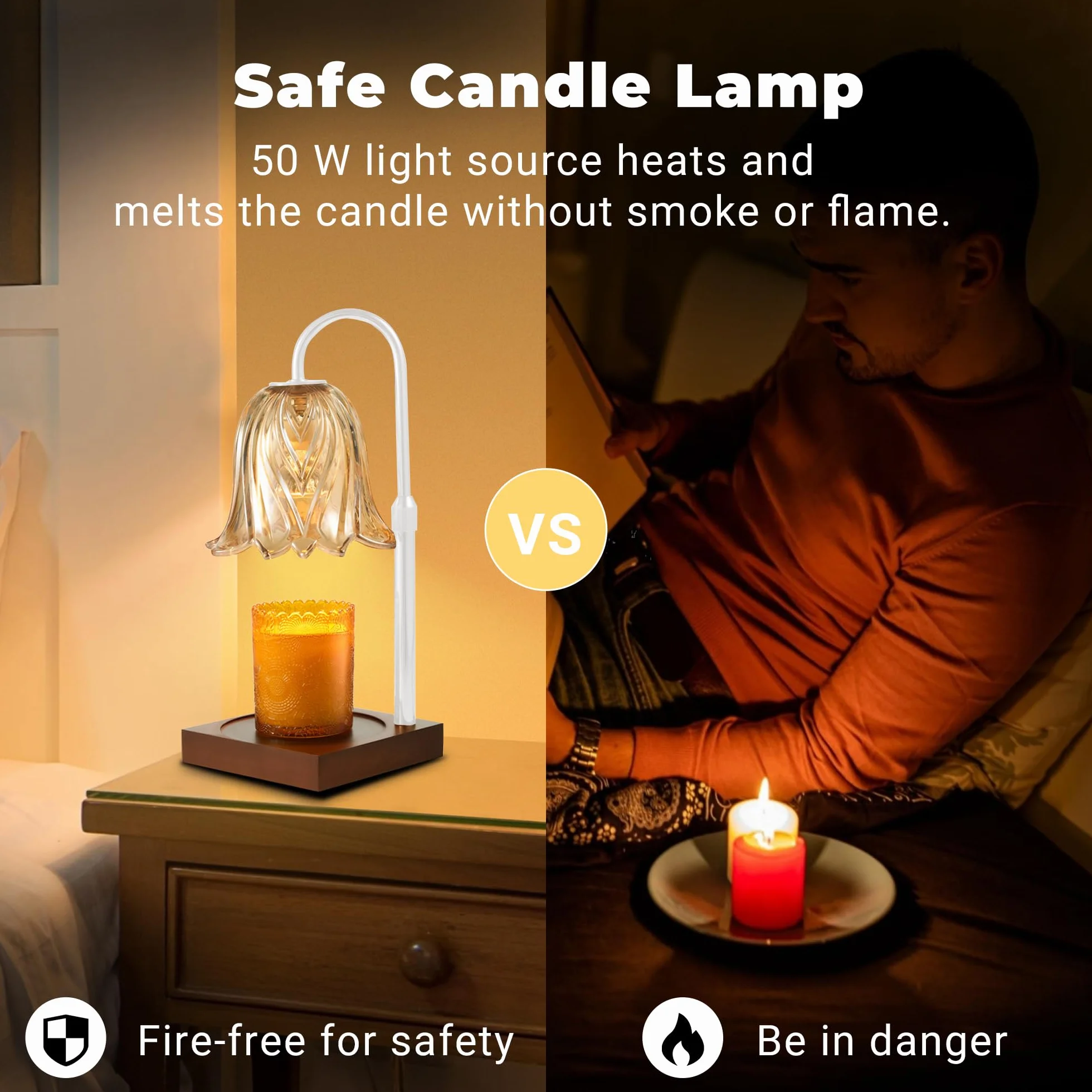 GODONLIF Lampe à réchauffer les bougies, Lampe à bougie dimmable, Hauteur réglable, Minuterie, Réchauffeur de cire décoratif pour la chambre et le salon avec 2 ampoules, Cadeaux pour la fête des mères