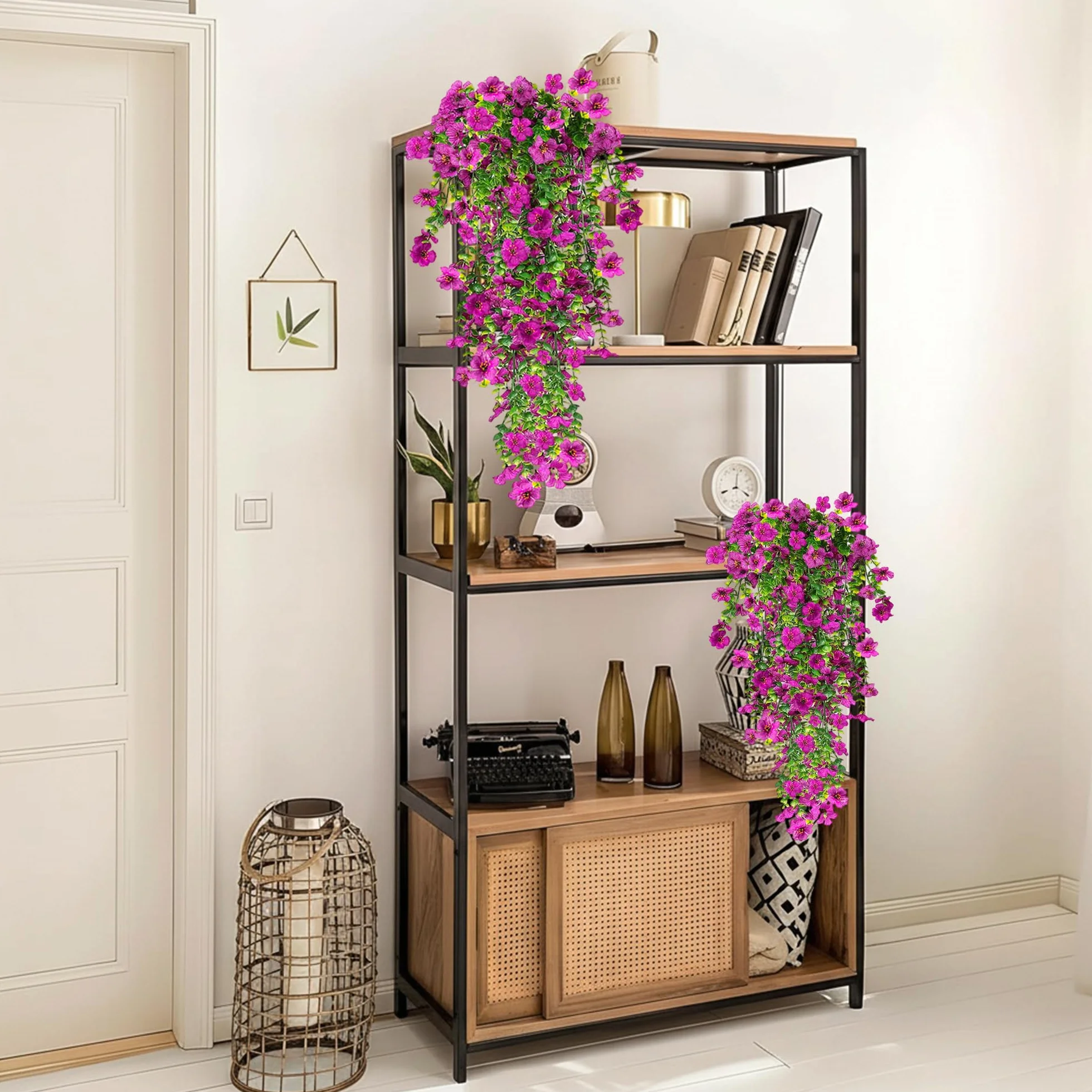 Fleurs Artificielles Suspendues Résistant aux UV 77cm Violet Lot de 4