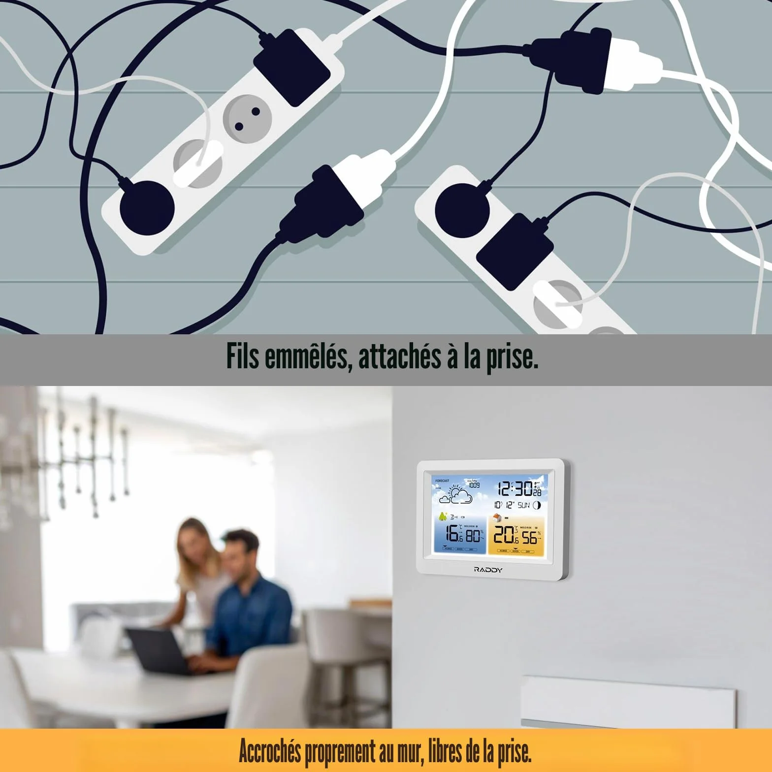 Station météo sans fil Raddy WM6 capteur distance baromètre horloge DCF 2000 mAh