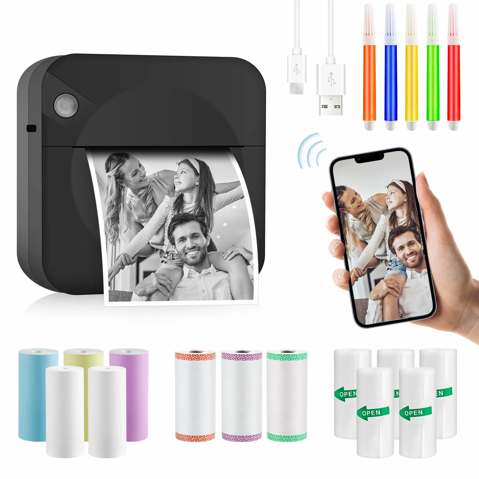 Imprimante Photo Portable Sans Fil Mini Instantané Thermique Mobile