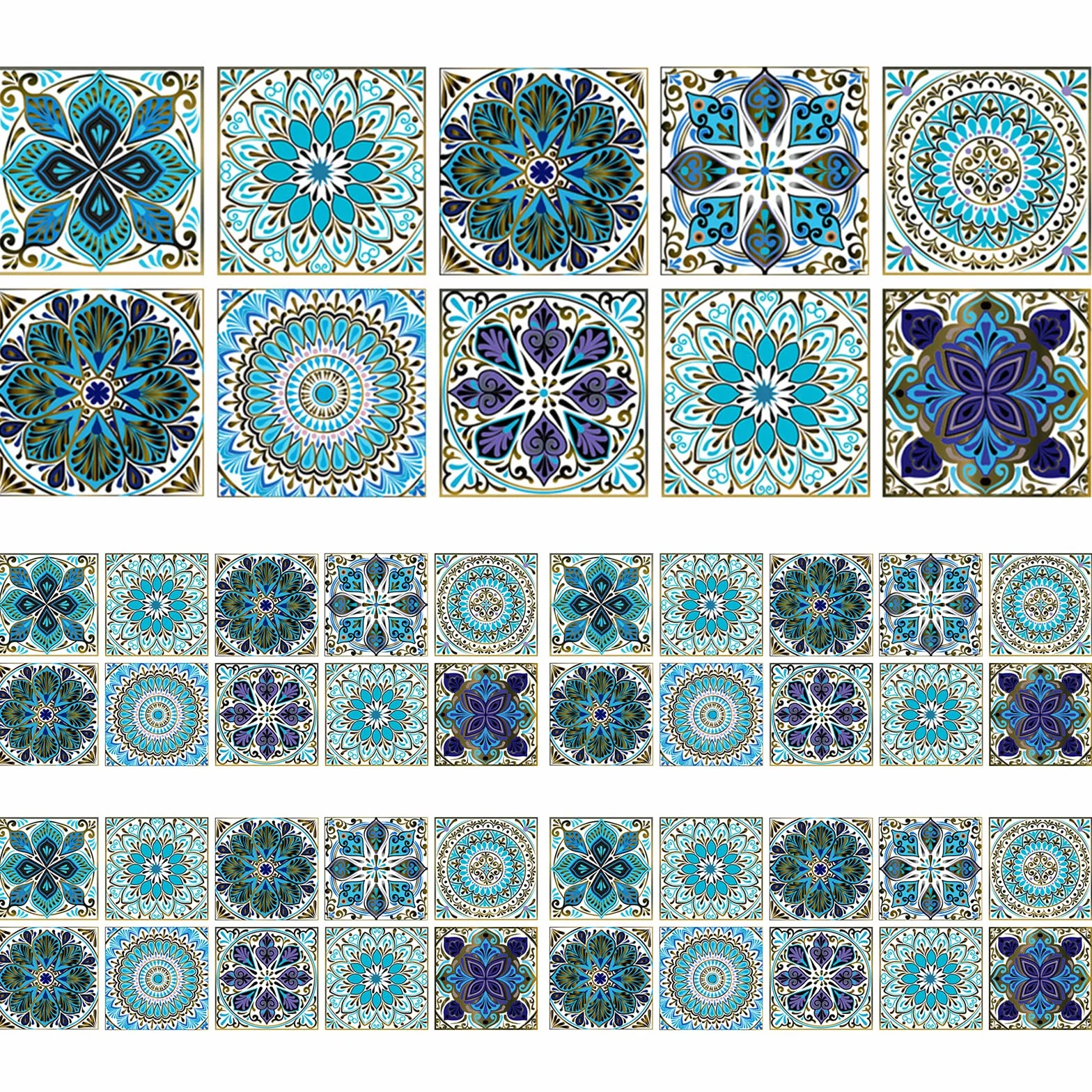 Autocollants Carrelage Salle de Bain Cuisine 15x15 cm PVC imperméable Mosaïque Azulejos Bleu