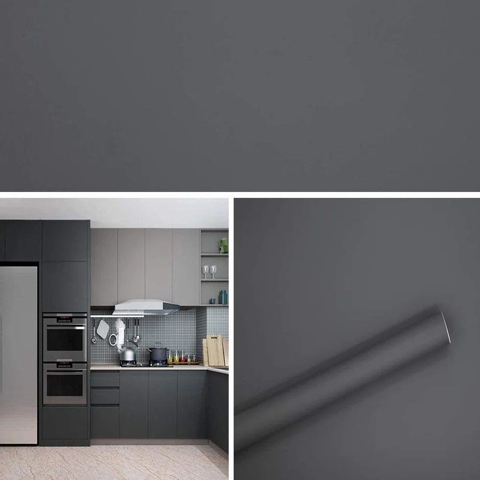 Decoroom Papier Adhésif Meuble Gris Foncé 40x300 cm Film Vinyle Mat Imperméable Décoratif Cuisine Salon