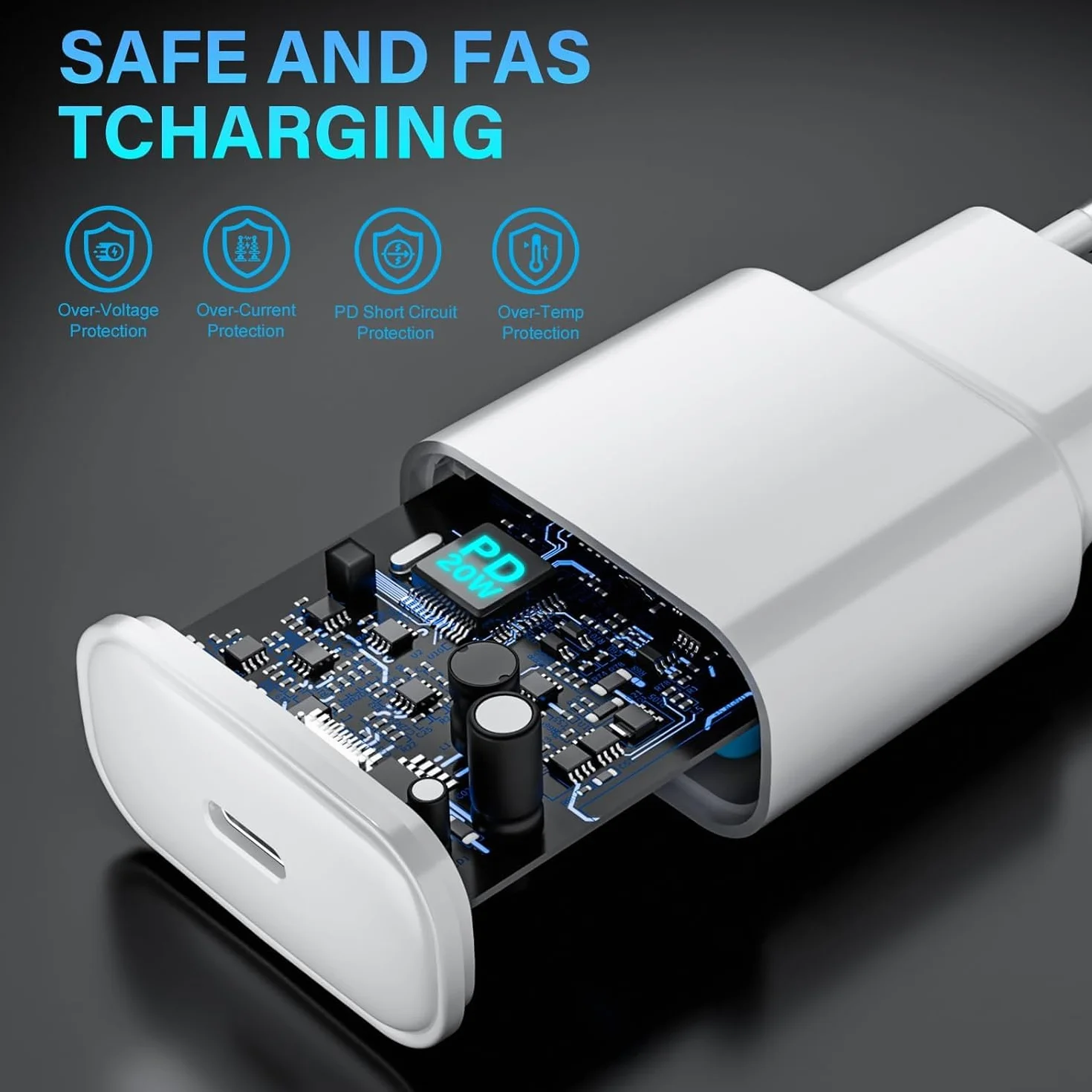 Chargeur Rapide 20W USB C pour iPhone 17 16 15, 2Pack avec Câble Type C 2M