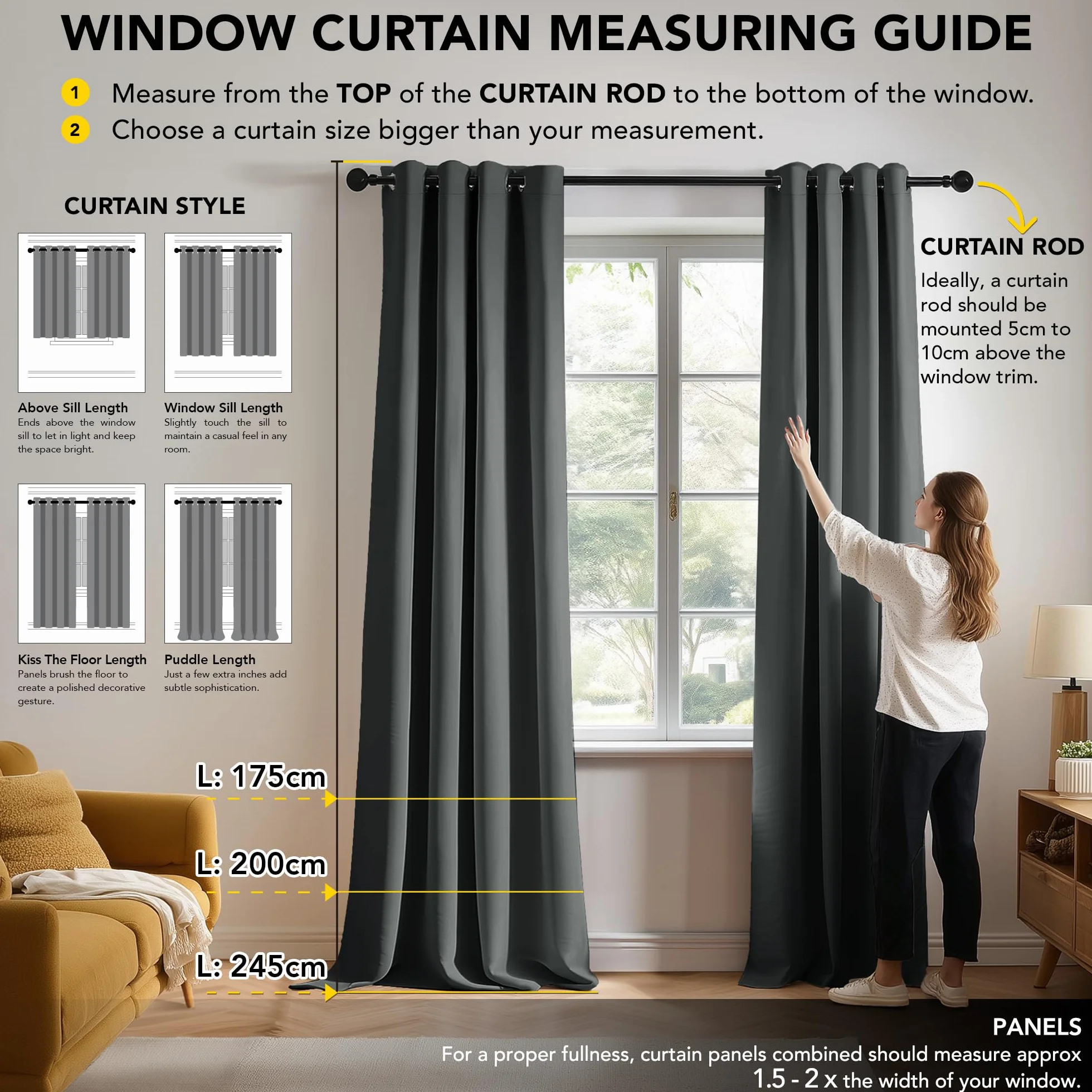 Deconovo Rideau Occultant Thermiques Anti Froid 135x240 cm Double Rideau Isolant Anti-Bruit Gris Foncé 2 Pièces