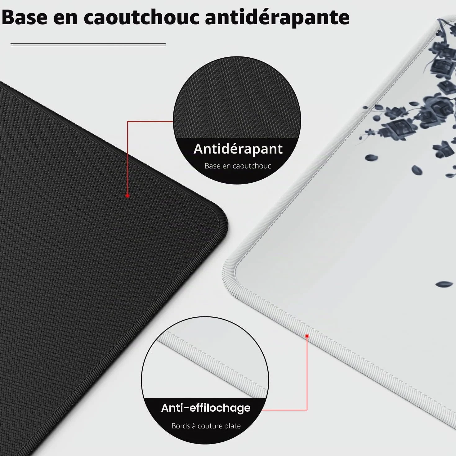 EFISH Tapis de Souris 800x300x3 mm Grand Allongé Bords Cousus Base Antidérapante Tapis de Jeu Gris Bleuâtre