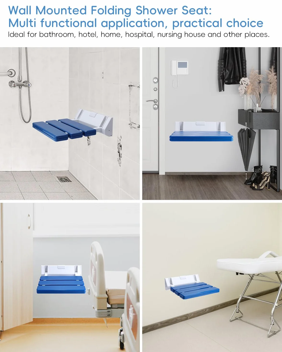 FreeTec Siège de douche pliable - Montage mural - Charge maximale : 130 kg - Bleu