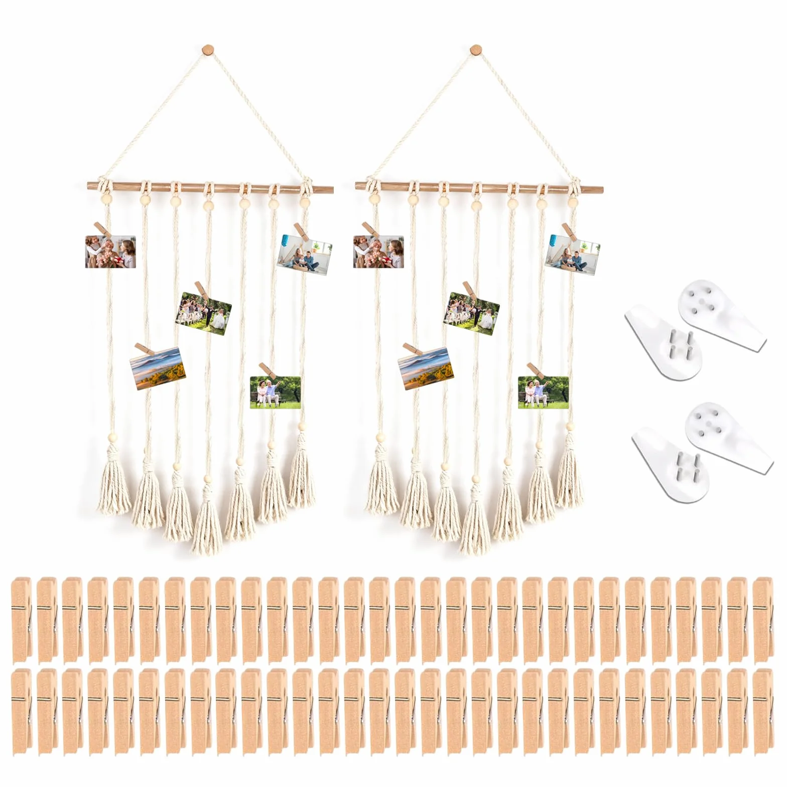 Macramé suspendu pour photo 2 pièces rideau photo 60 pinces en bois tenture murale bohème décoration intérieure