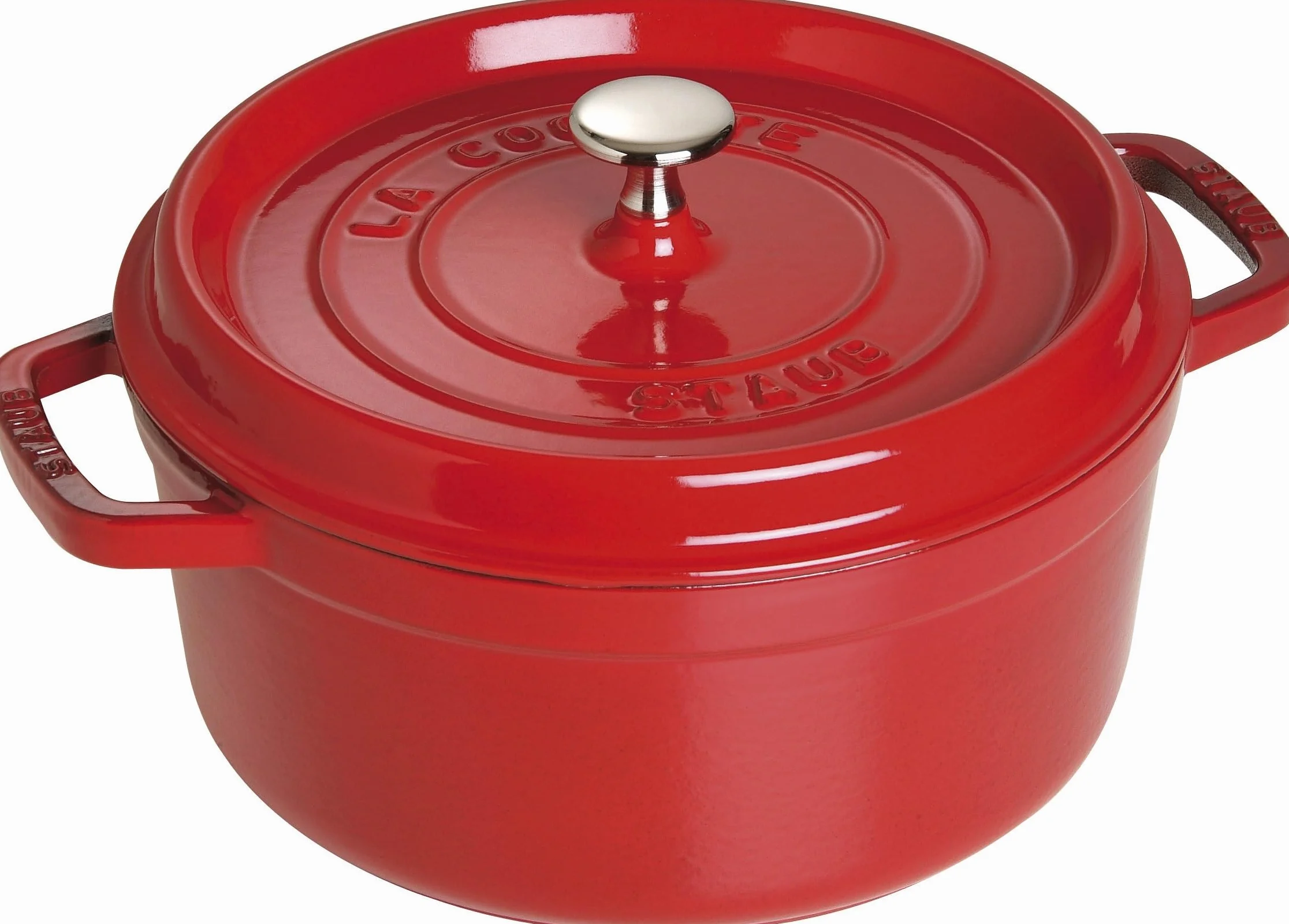 STAUB Cocotte en fonte, faitout tous feux dont induction, ronde, 24 cm, 3,8 L, Made in France, rouge cerise
